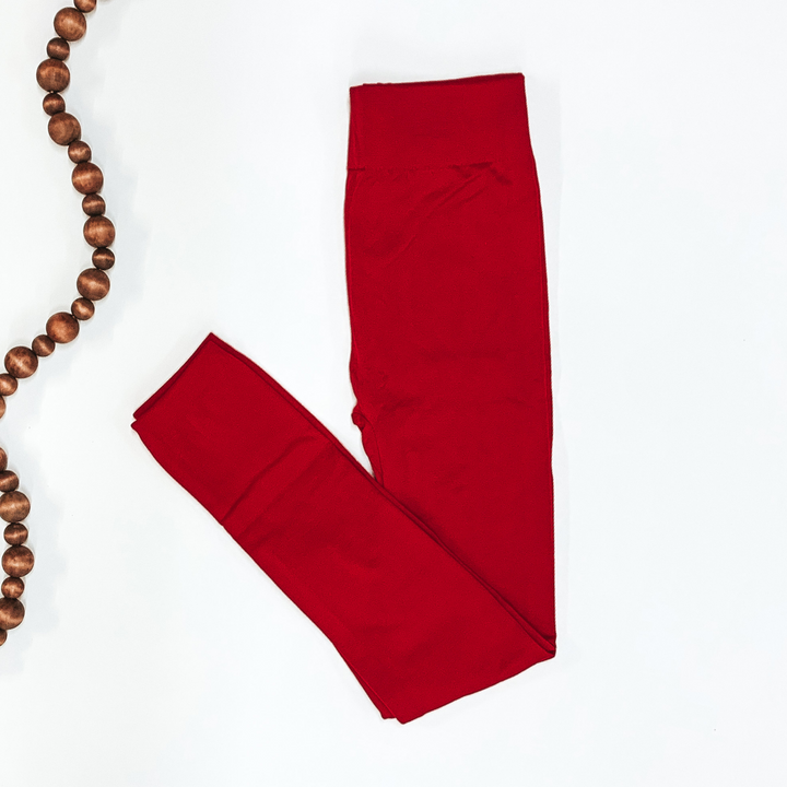 Fleece Lined Leggings in Red - Giddy Up Glamour Boutique