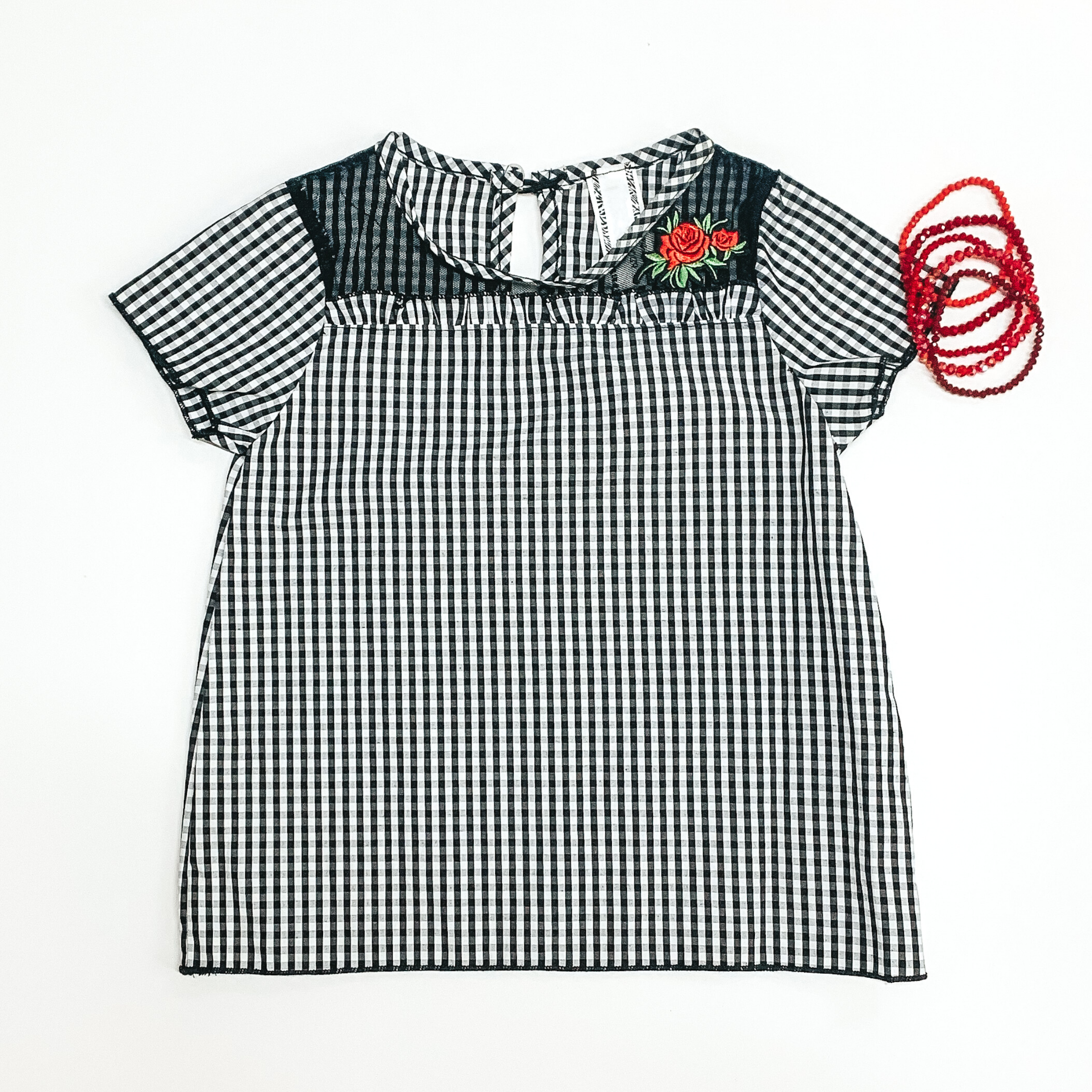 Little Kid's Black and White Blouse with Rose Detailing