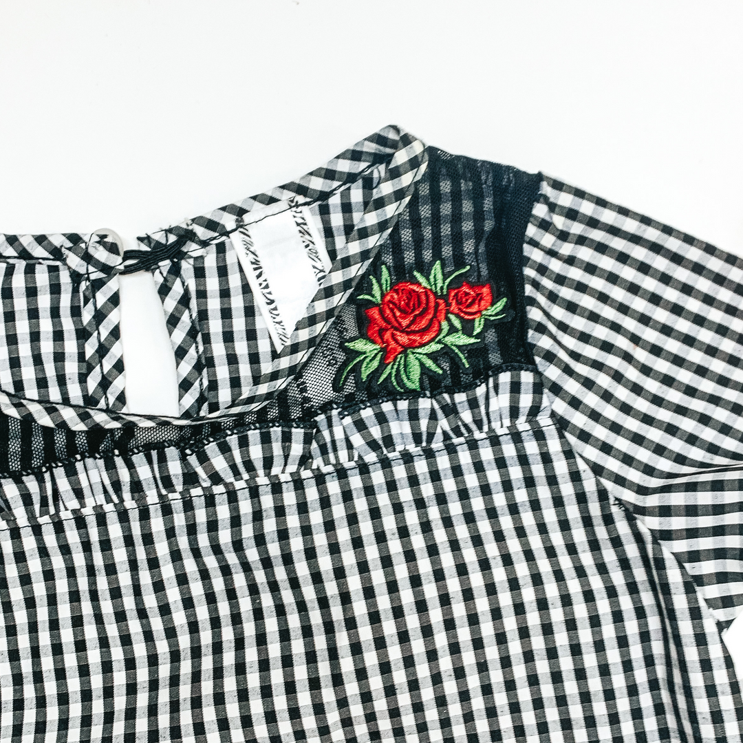 Little Kid's Black and White Blouse with Rose Detailing - Giddy Up Glamour Boutique