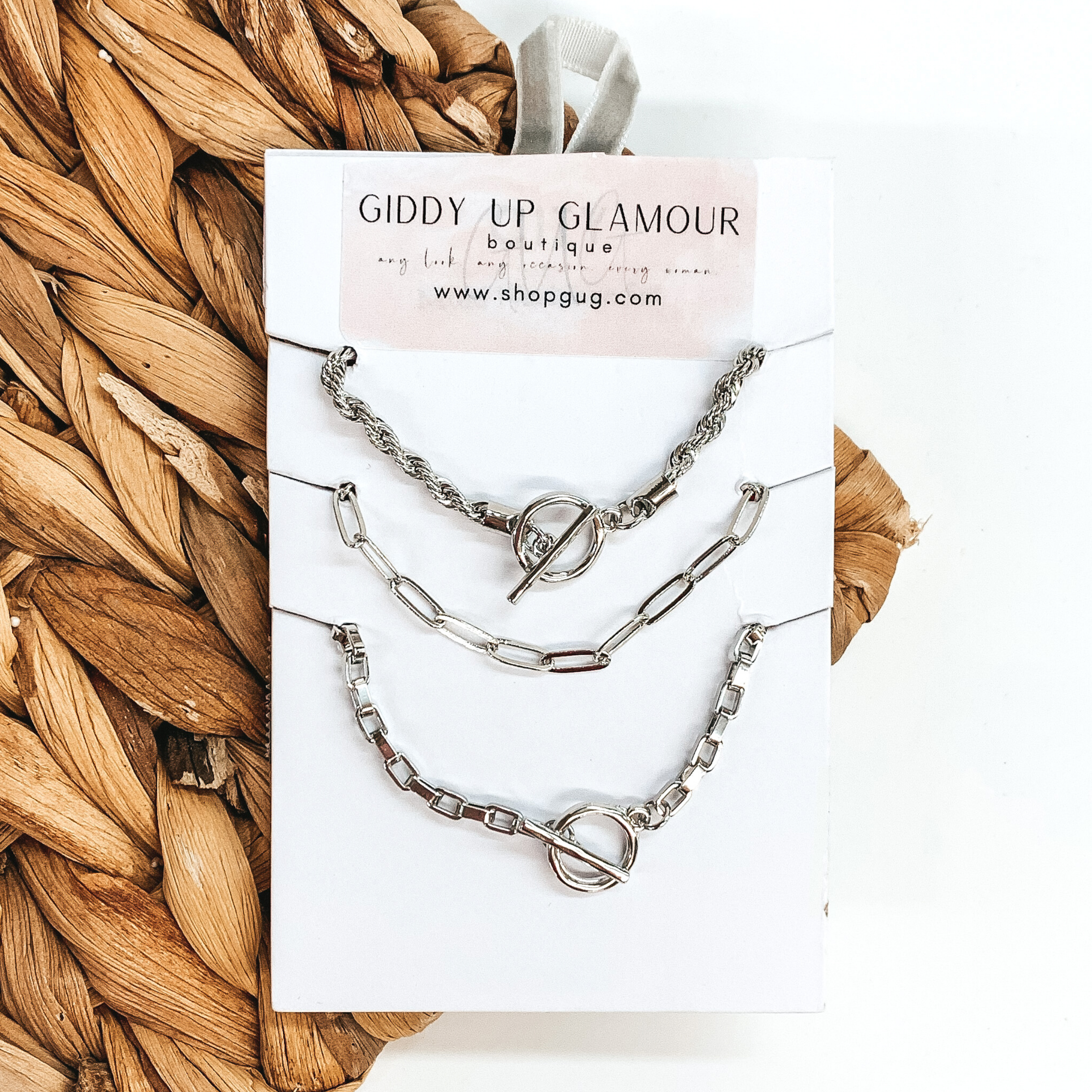 Set of Three | Silver Tone Chain Necklace Set - Giddy Up Glamour Boutique