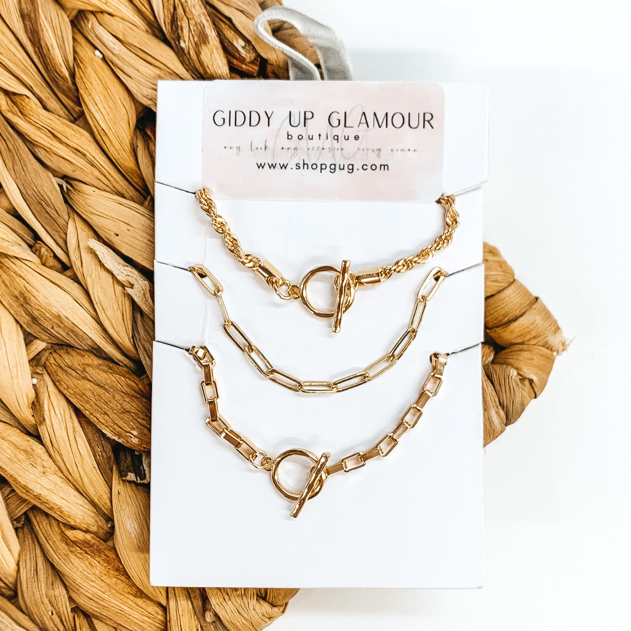 Set of Three | Gold Chain Necklace Set - Giddy Up Glamour Boutique