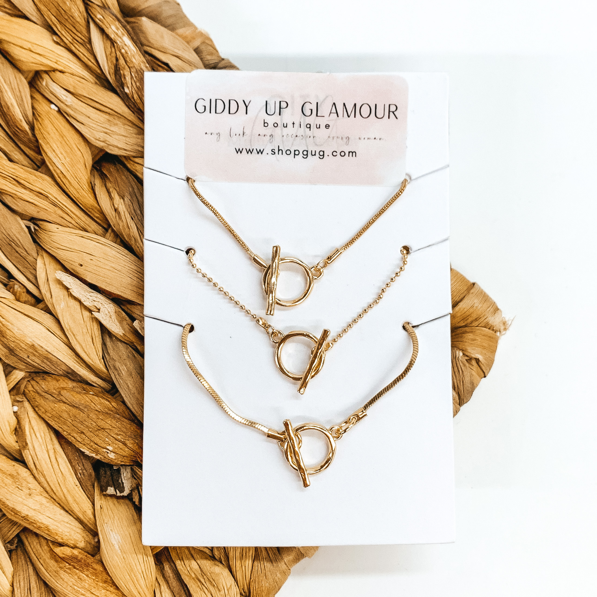 Set of Three | Gold Necklace Set with Toggle Clasps - Giddy Up Glamour Boutique