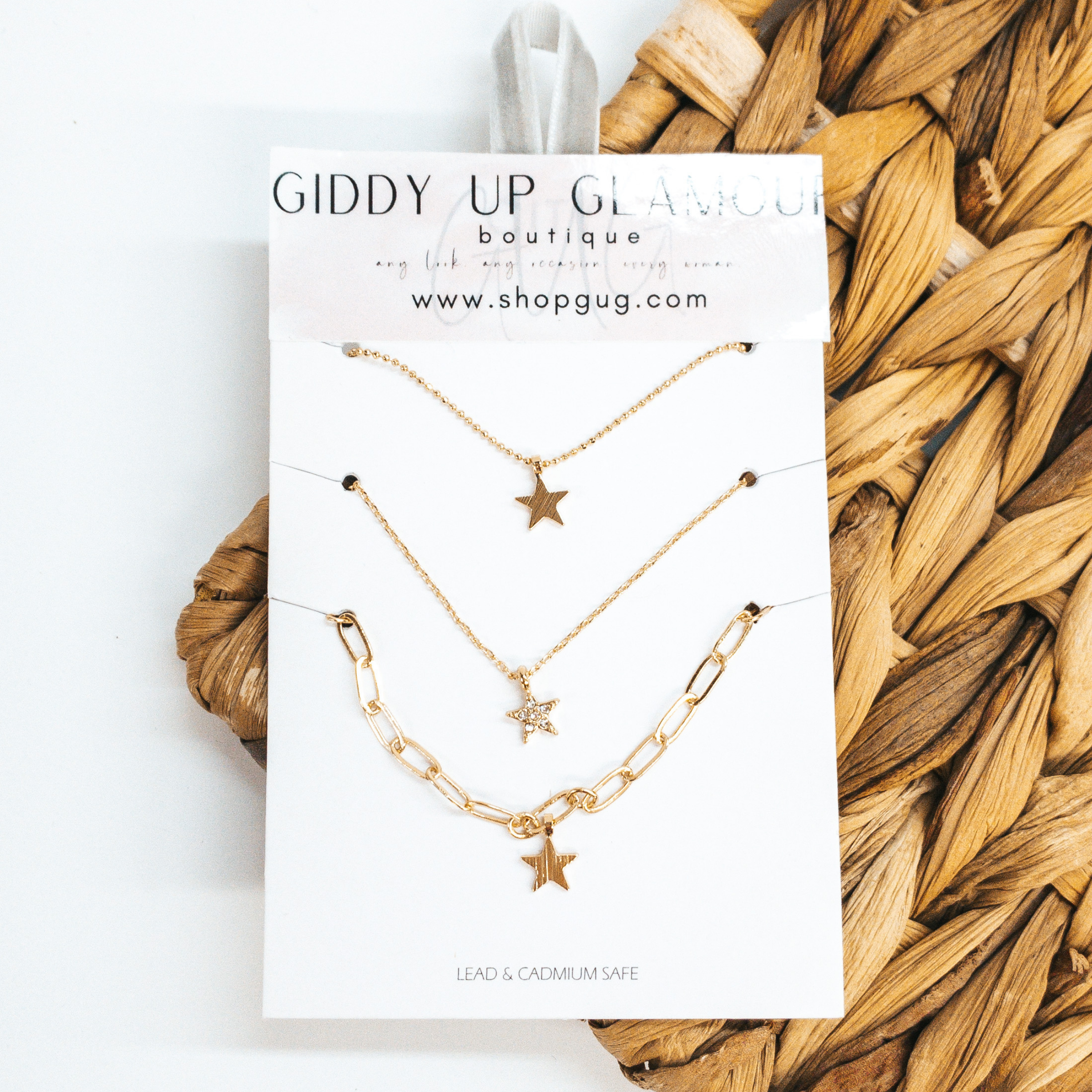 Set of Three | Gold Chain Necklace Set with Star Charms - Giddy Up Glamour Boutique