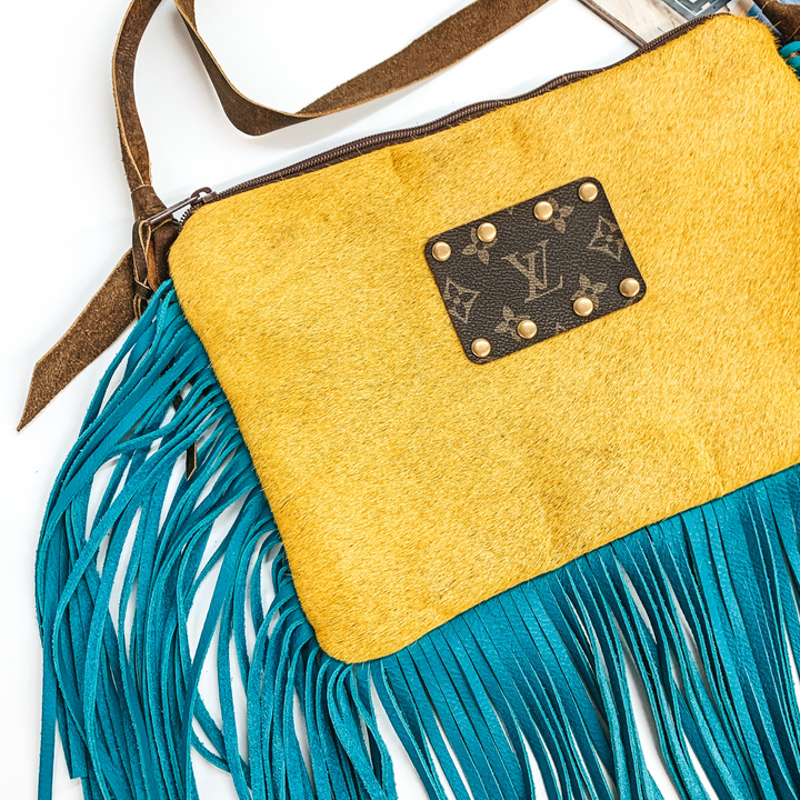 Keep It Gypsy | Yellow Cowhide Crossbody Purse with Genuine Leather Turquoise Fringe - Giddy Up Glamour Boutique