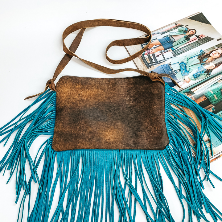 Keep It Gypsy | Yellow Cowhide Crossbody Purse with Genuine Leather Turquoise Fringe - Giddy Up Glamour Boutique
