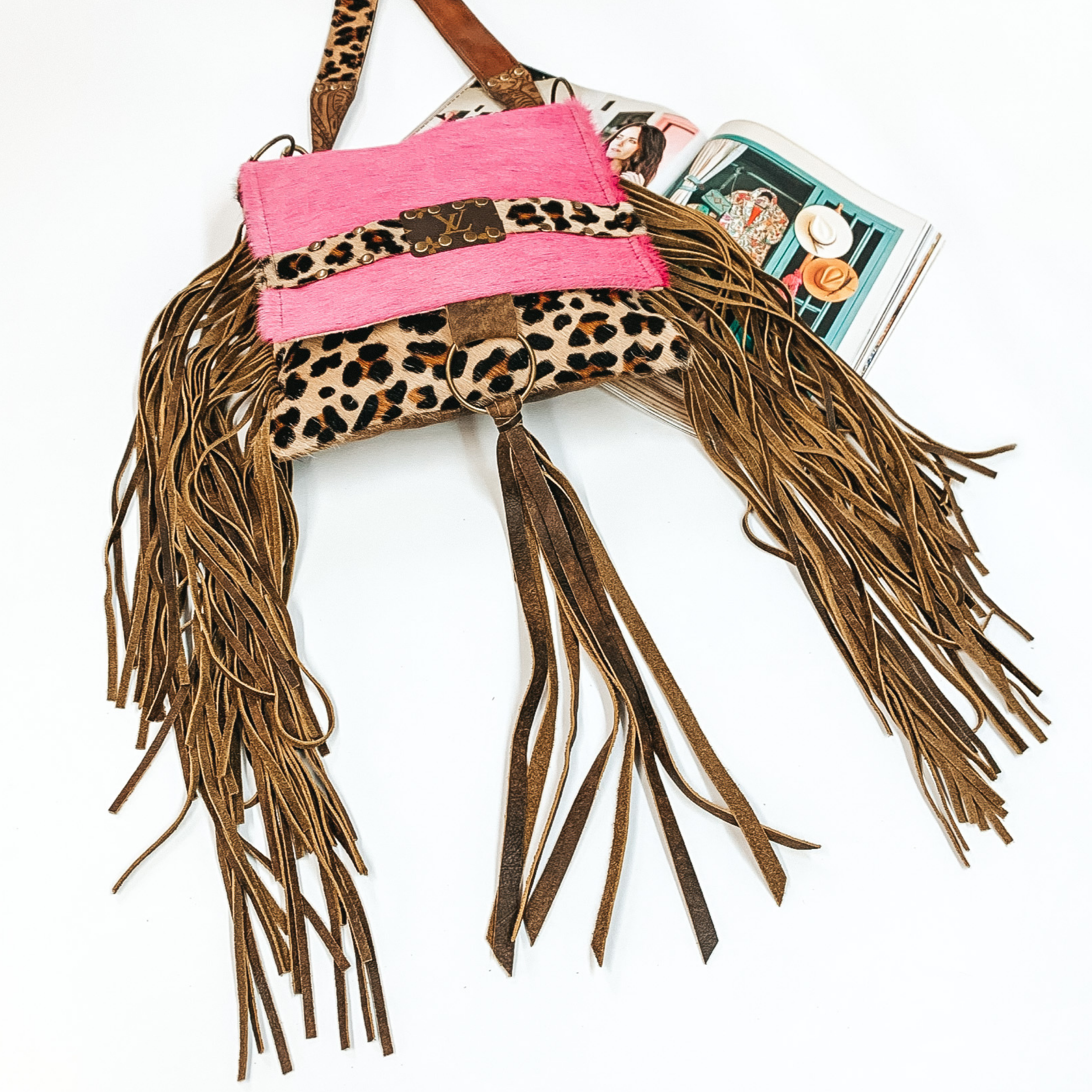 Keep It Gypsy | Leopard Print and Pink Cowhide Purse with Genuine Leather Fringe - Giddy Up Glamour Boutique