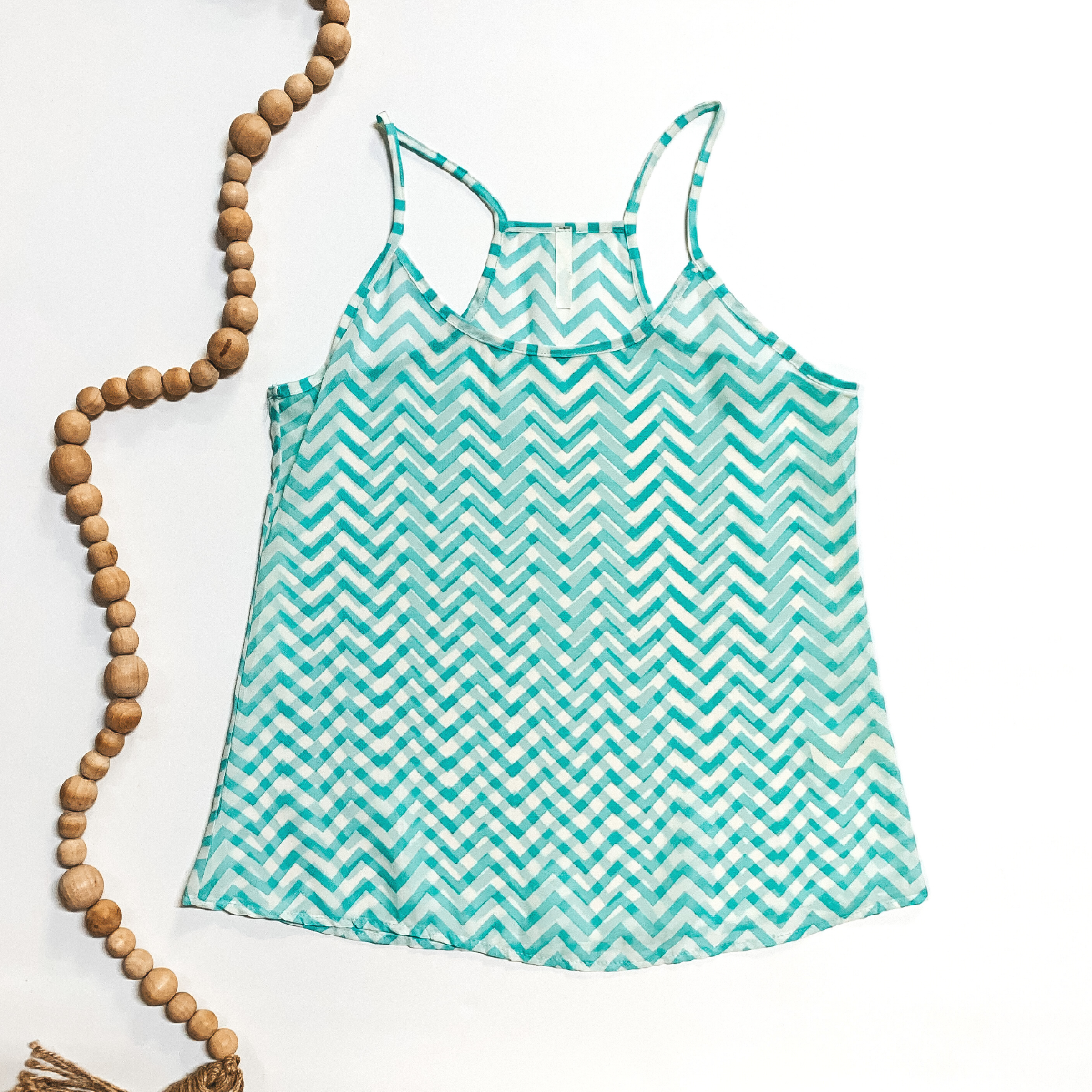 Sheer Chevron Print Tank Top in White and Mint - Giddy Up Glamour Boutique