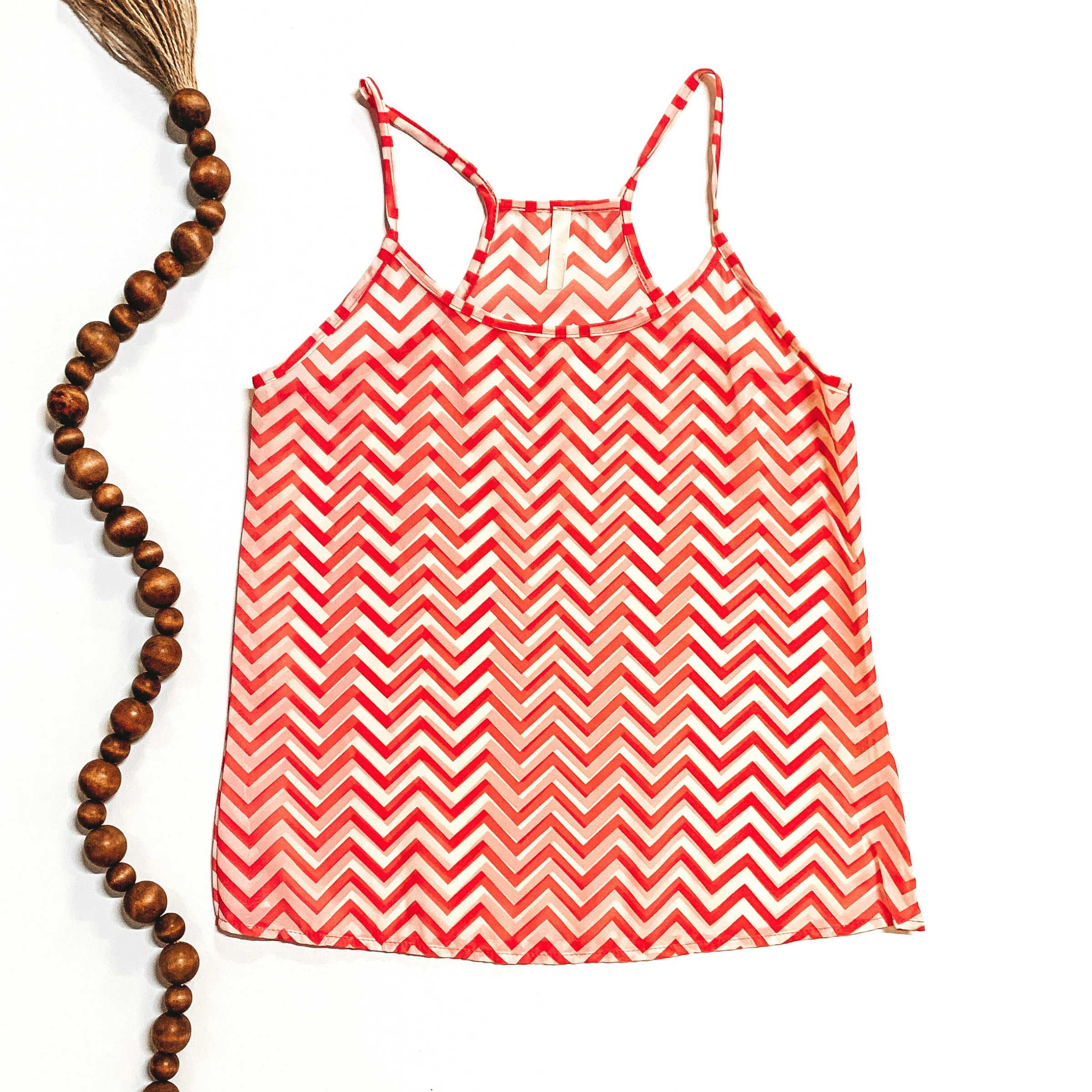 Sheer Chevron Tank Top in Coral and White - Giddy Up Glamour Boutique