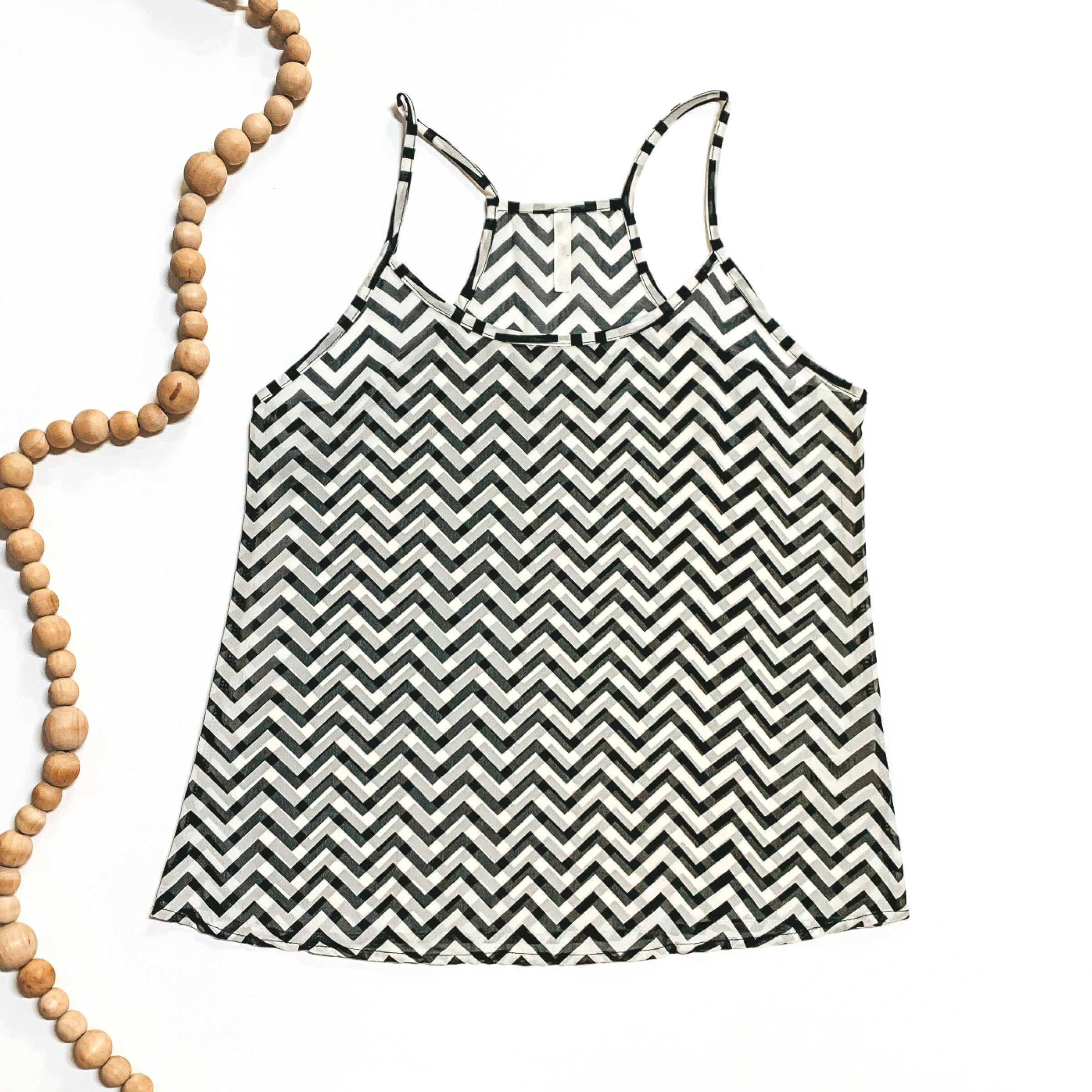 Sheer Chevron Tank Top in Black and White - Giddy Up Glamour Boutique