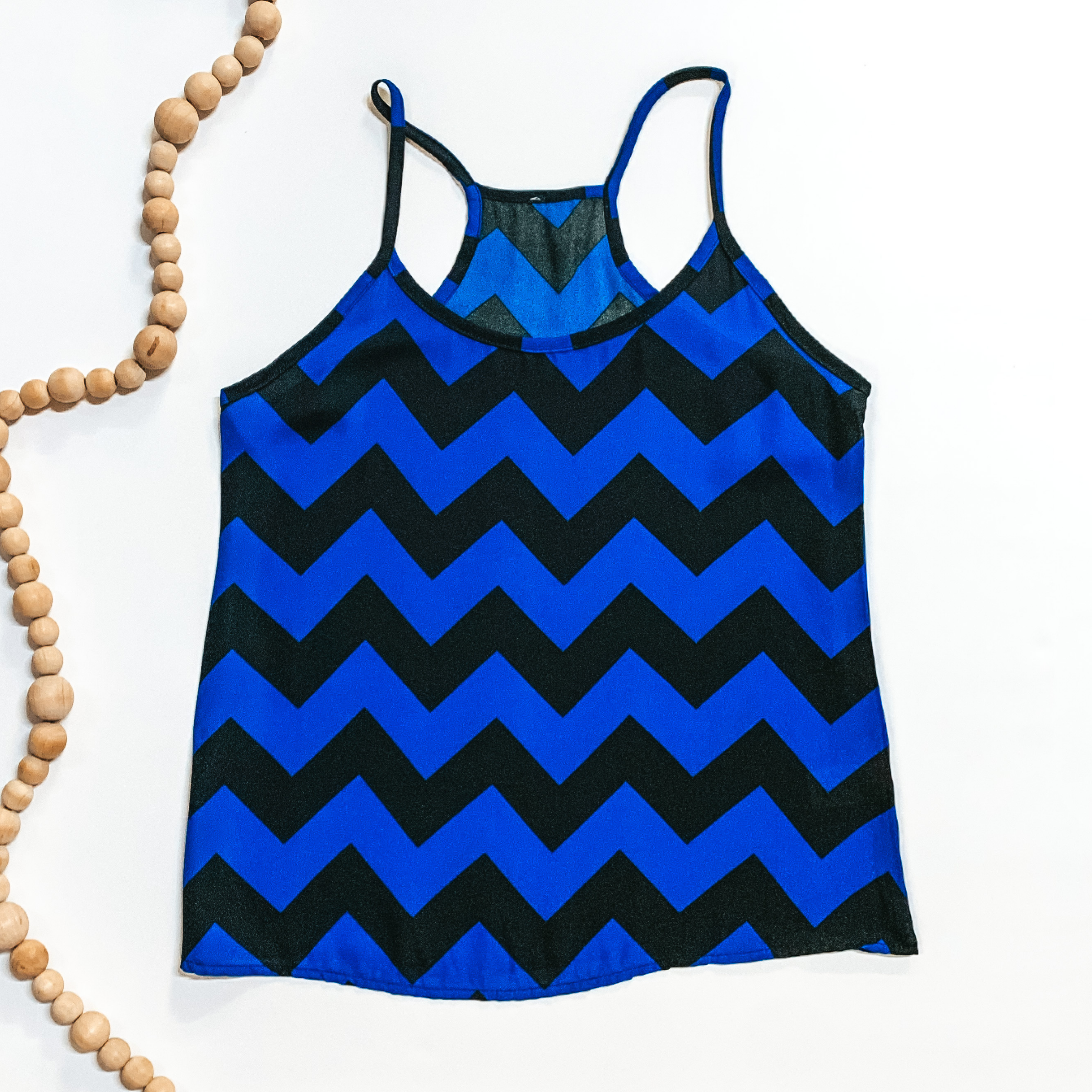 Chevron Spaghetti Strap Top in Royal Blue - Giddy Up Glamour Boutique