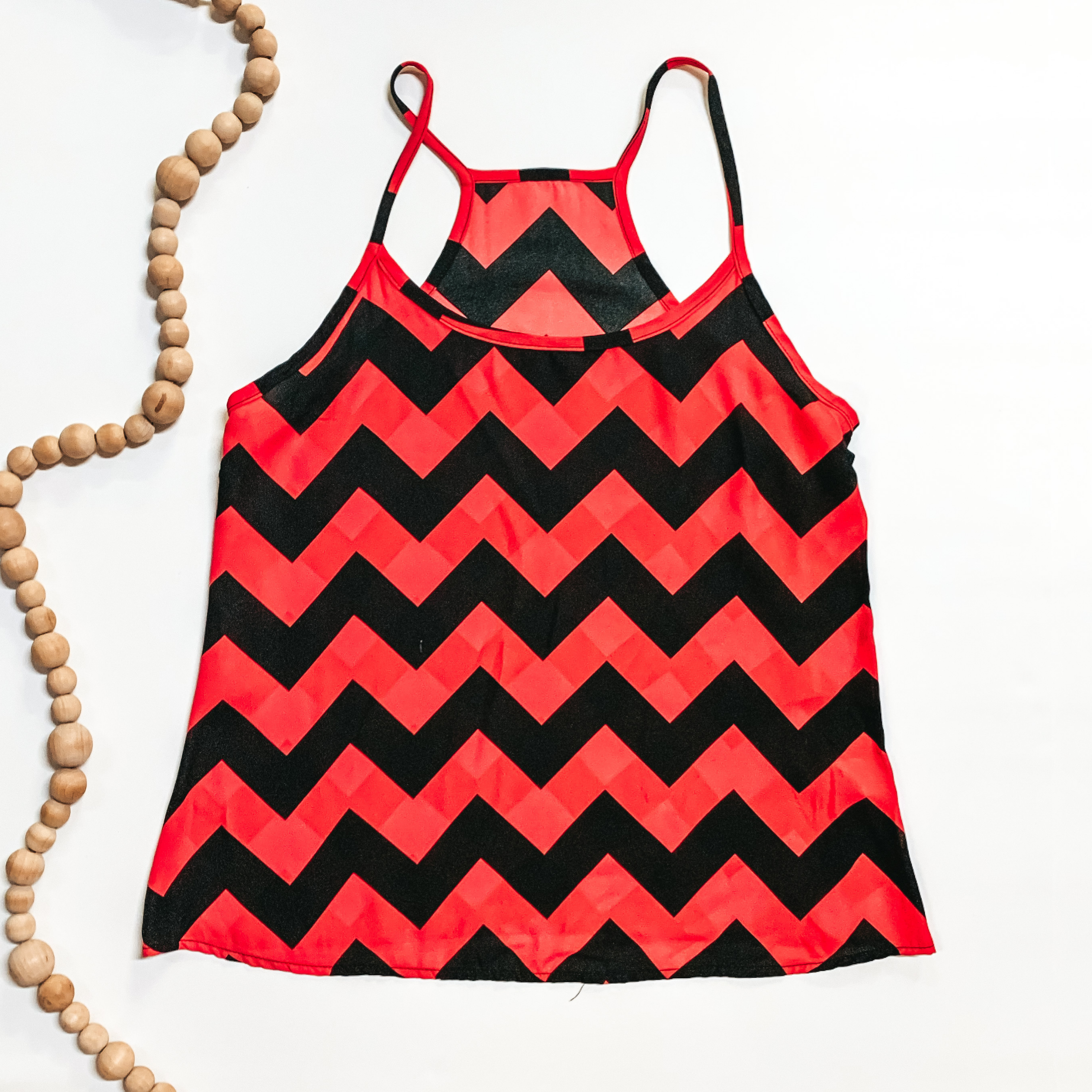 Chevron Spaghetti Strap Top in Coral - Giddy Up Glamour Boutique