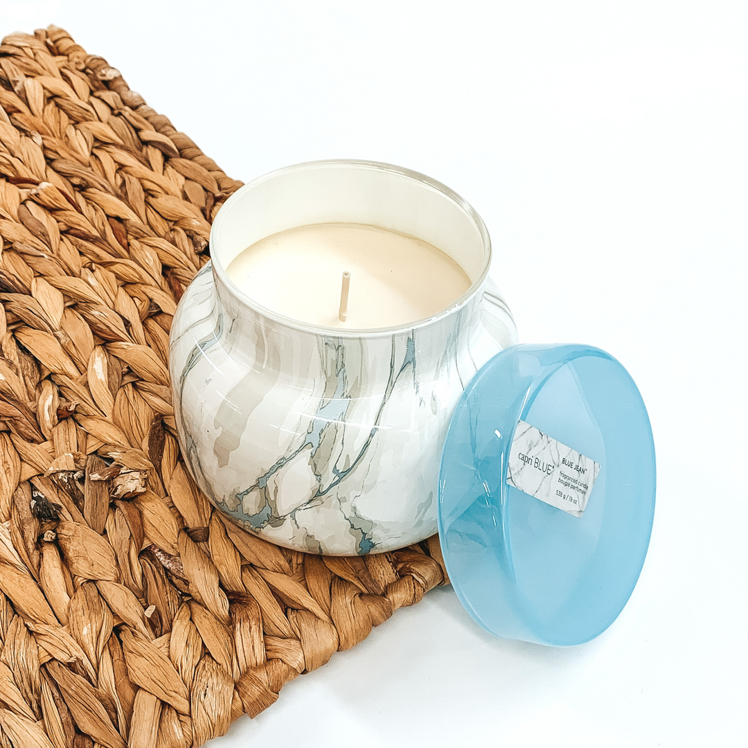 Capri Blue | 19 oz. Marble Jar Candle in Sky Blue | Blue Jean - Giddy Up Glamour Boutique