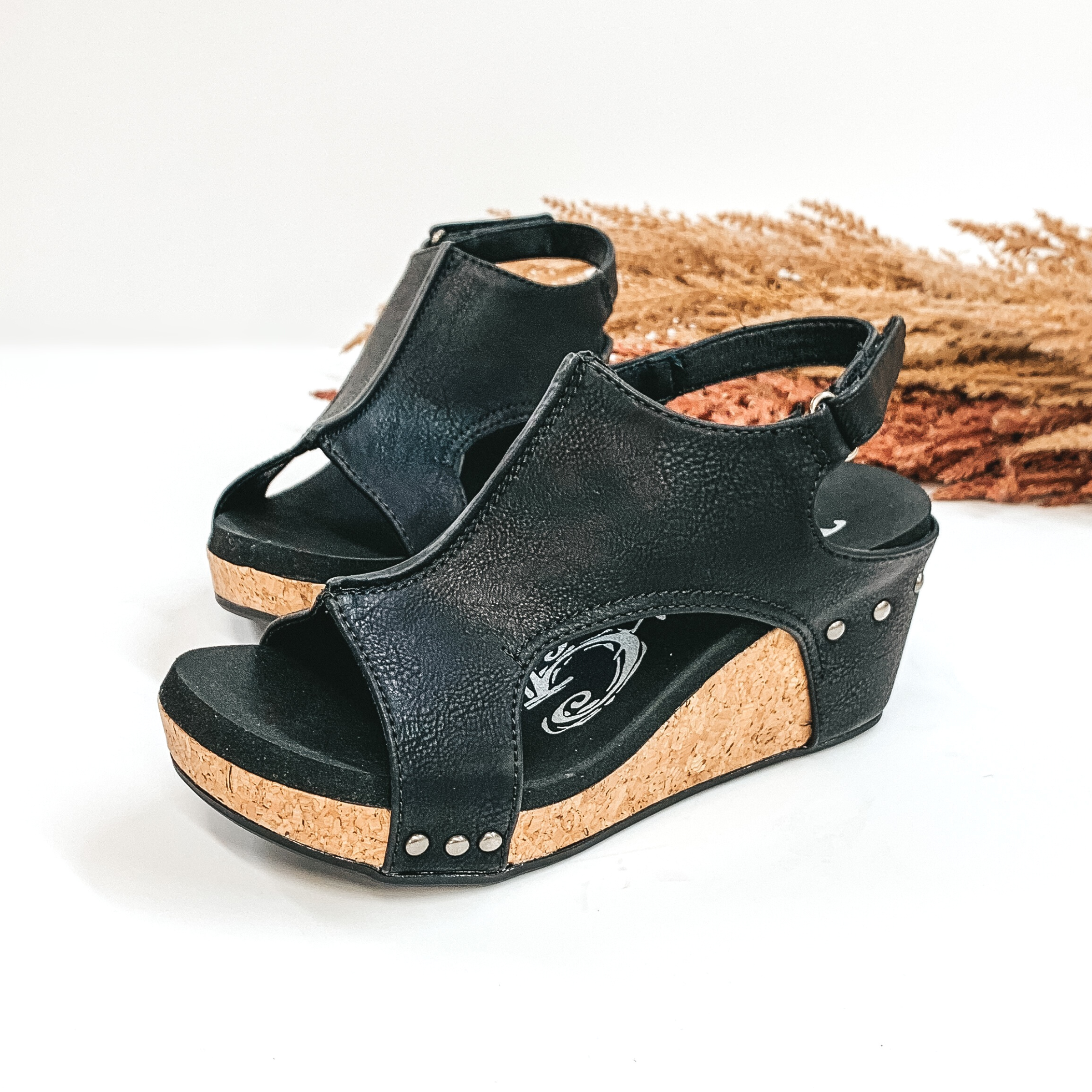 Very G | Trading Secrets Wedge Sandal with Velcro Strap in Black