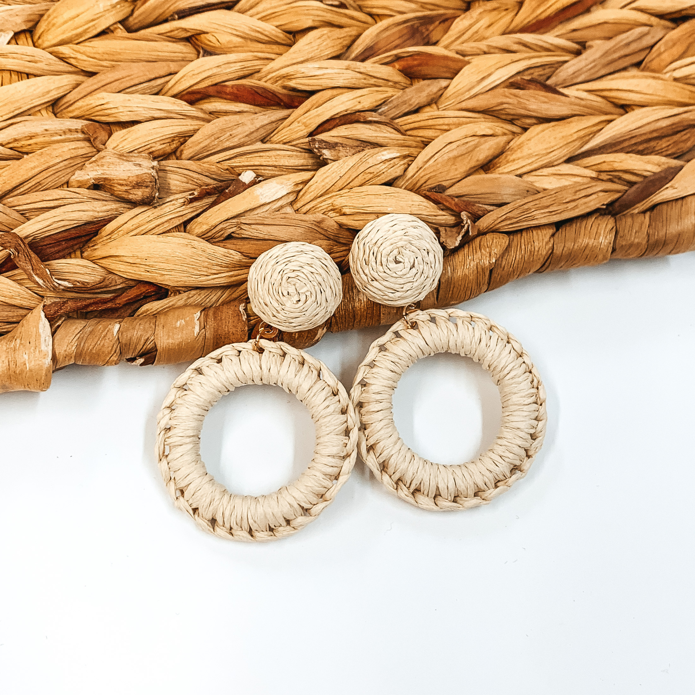 Island Ties Wrapped Hoop Earrings with in Beige - Giddy Up Glamour Boutique