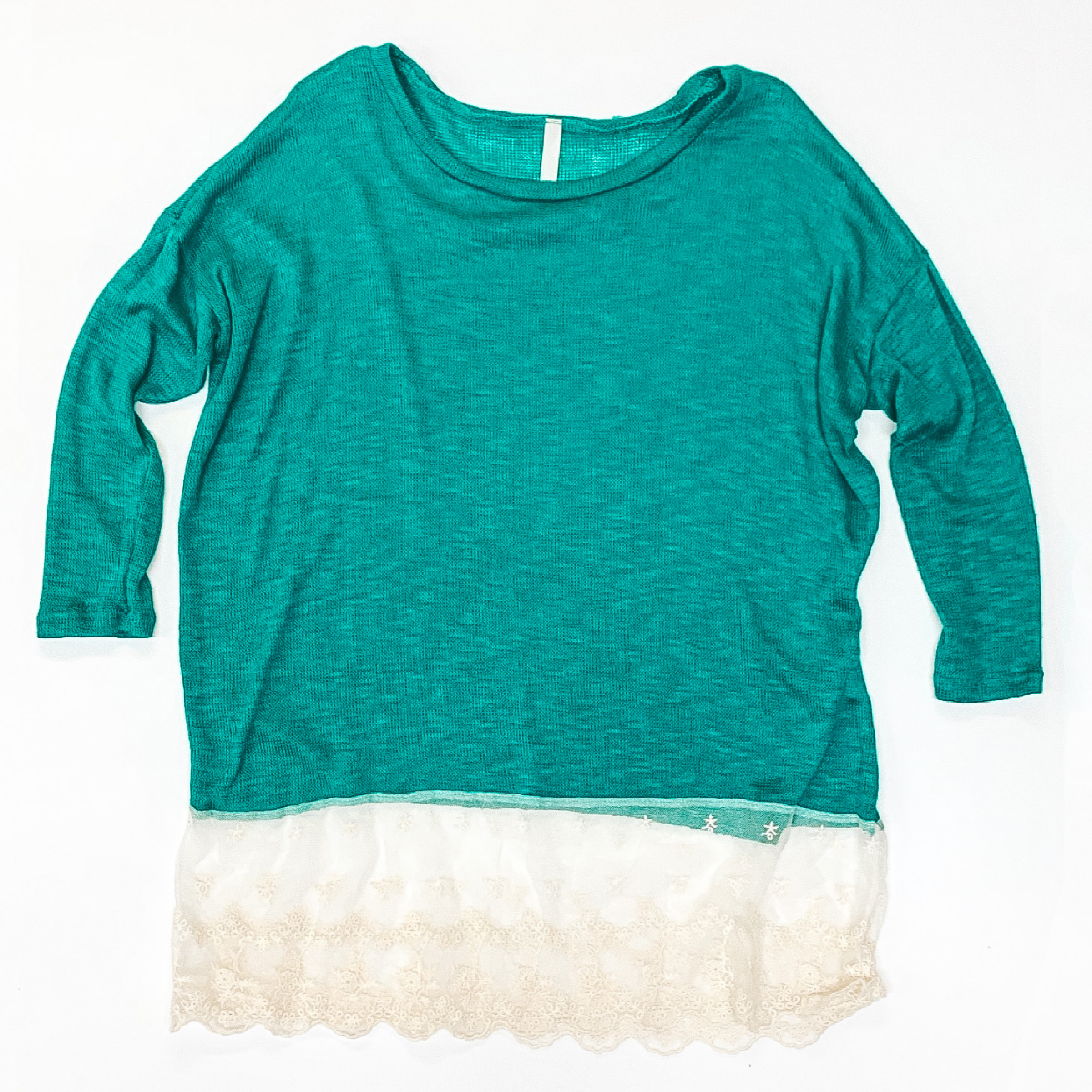 Last Chance Size Medium | Teal 3/4 Sleave Top with Ivory Lace Bottom - Giddy Up Glamour Boutique
