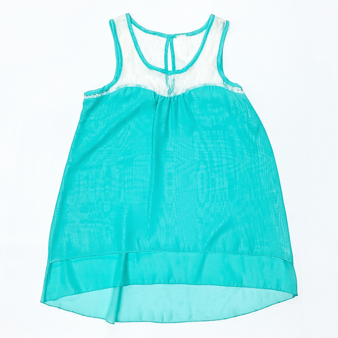 Layered Turquoise Tank Top with White Lace Upper - Giddy Up Glamour Boutique