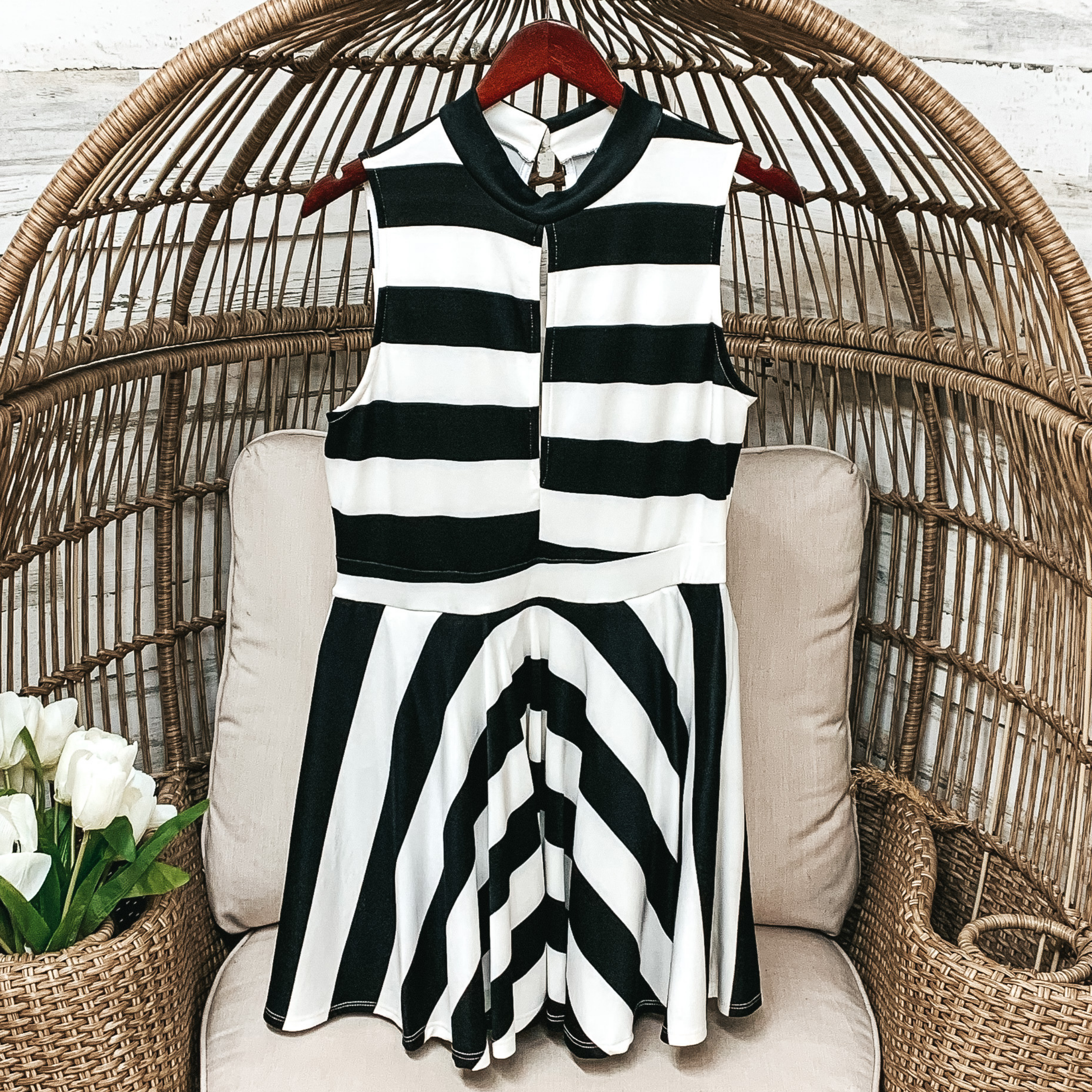 Black and White Striped Dress - Giddy Up Glamour Boutique