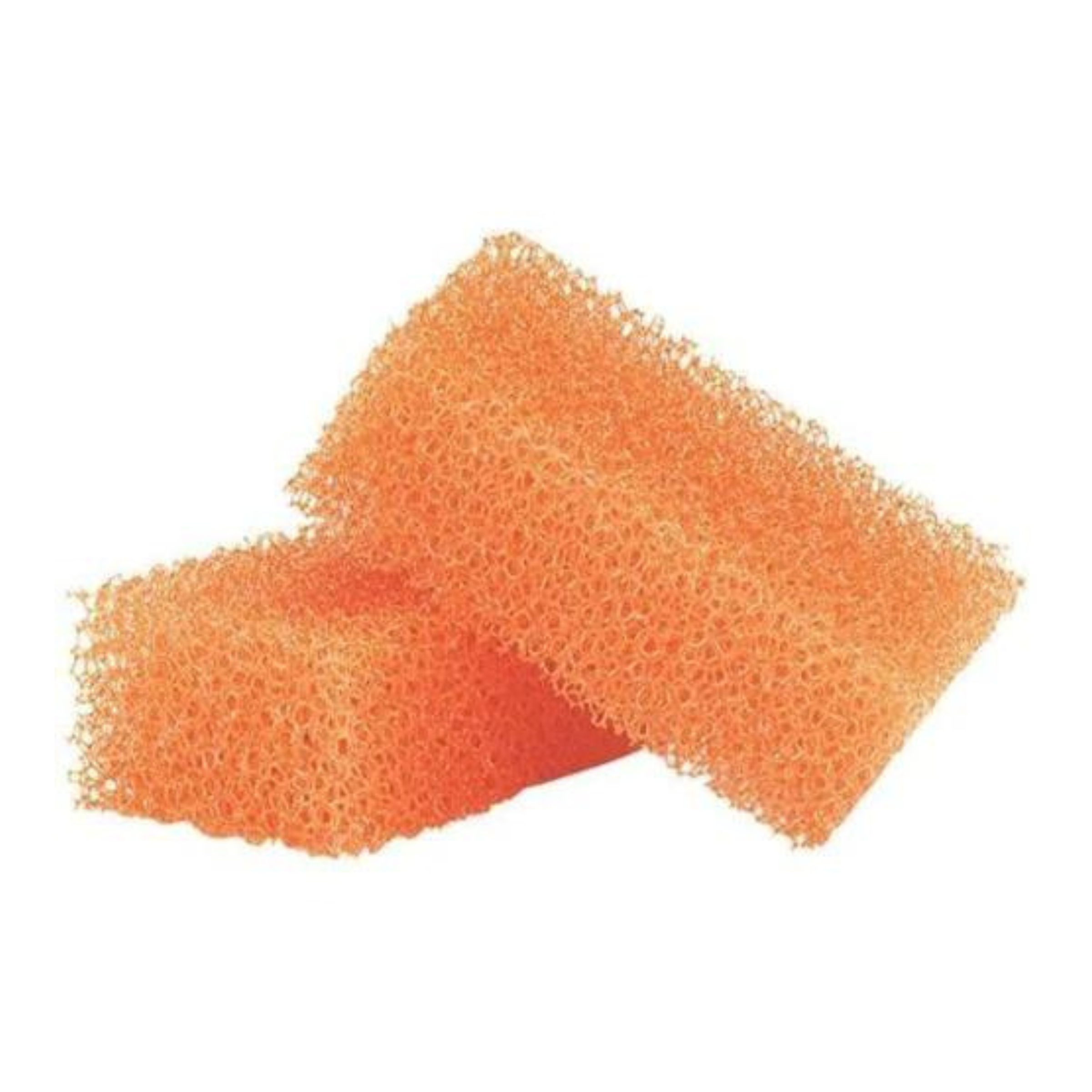 Two orange sponges pictured on a white background. 