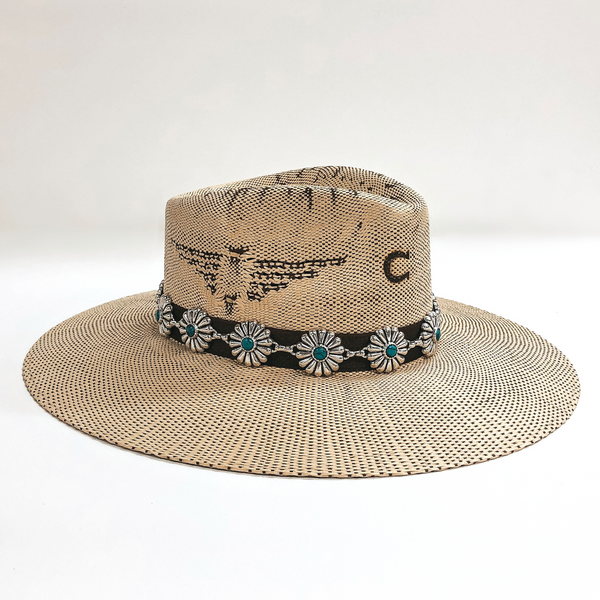 Silver Tone Circle Concho Hat Band with Faux Turquoise Stones