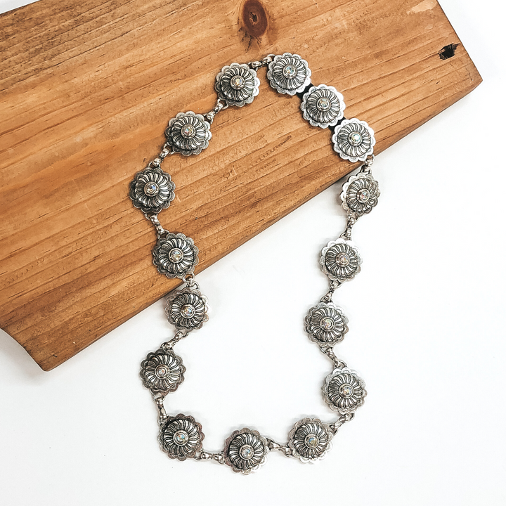 Silver Tone Circle Concho Hat Band with AB Crystals - Giddy Up Glamour Boutique