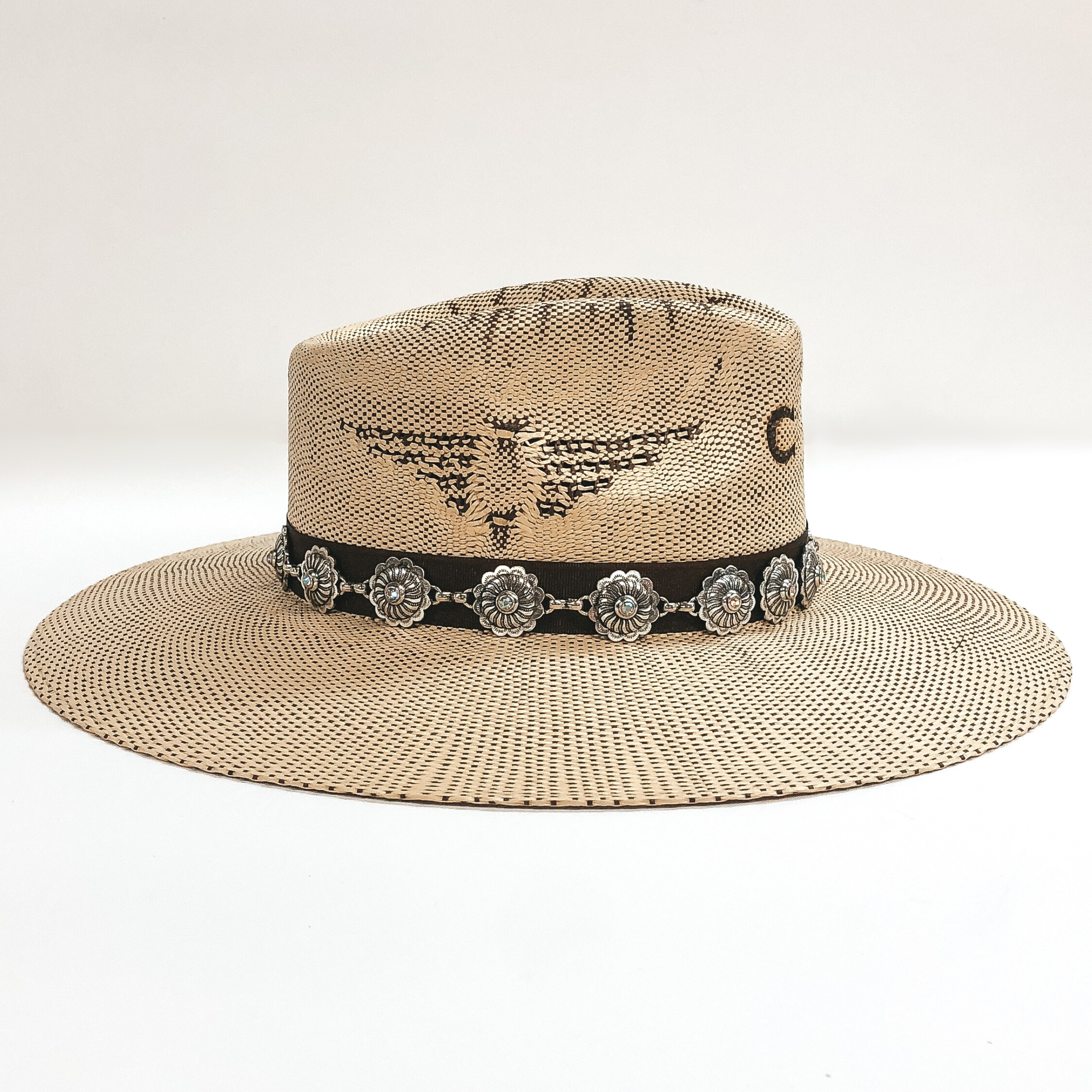 Silver Tone Circle Concho Hat Band with AB Crystals - Giddy Up Glamour Boutique