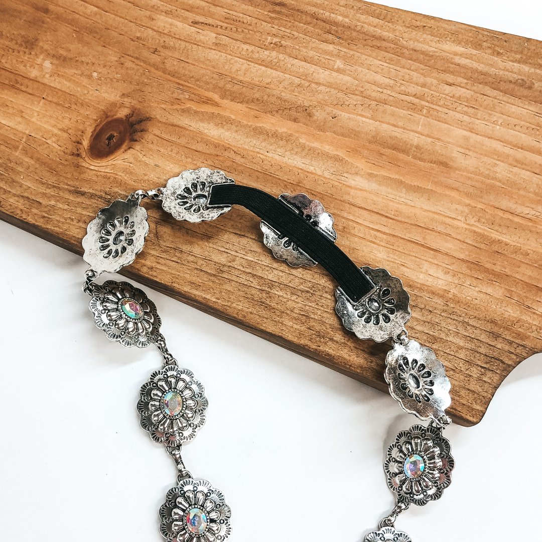 Large Silver Tone Circle Concho Hat Band with AB Crystals - Giddy Up Glamour Boutique