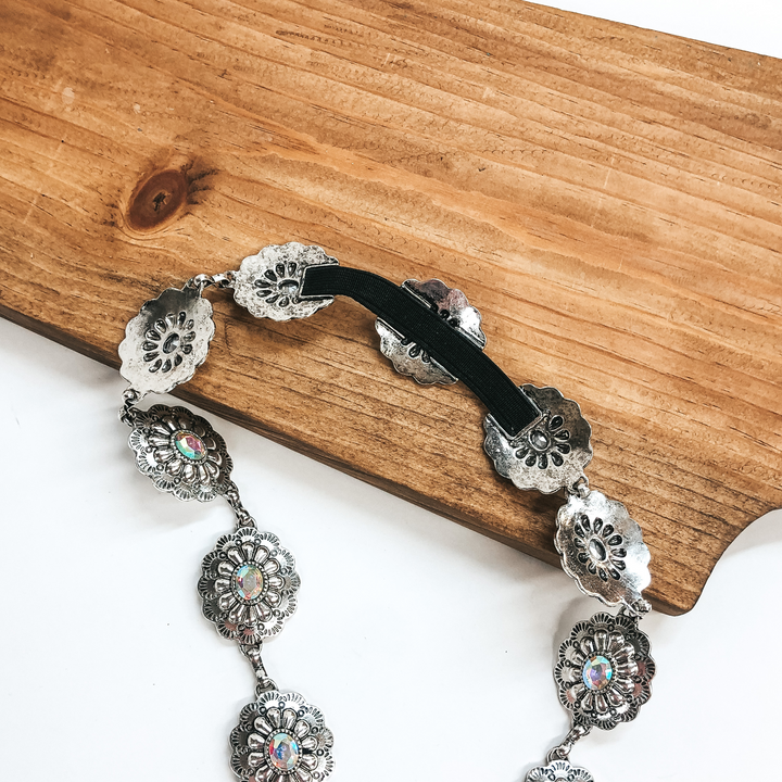 Large Silver Tone Circle Concho Hat Band with AB Crystals - Giddy Up Glamour Boutique