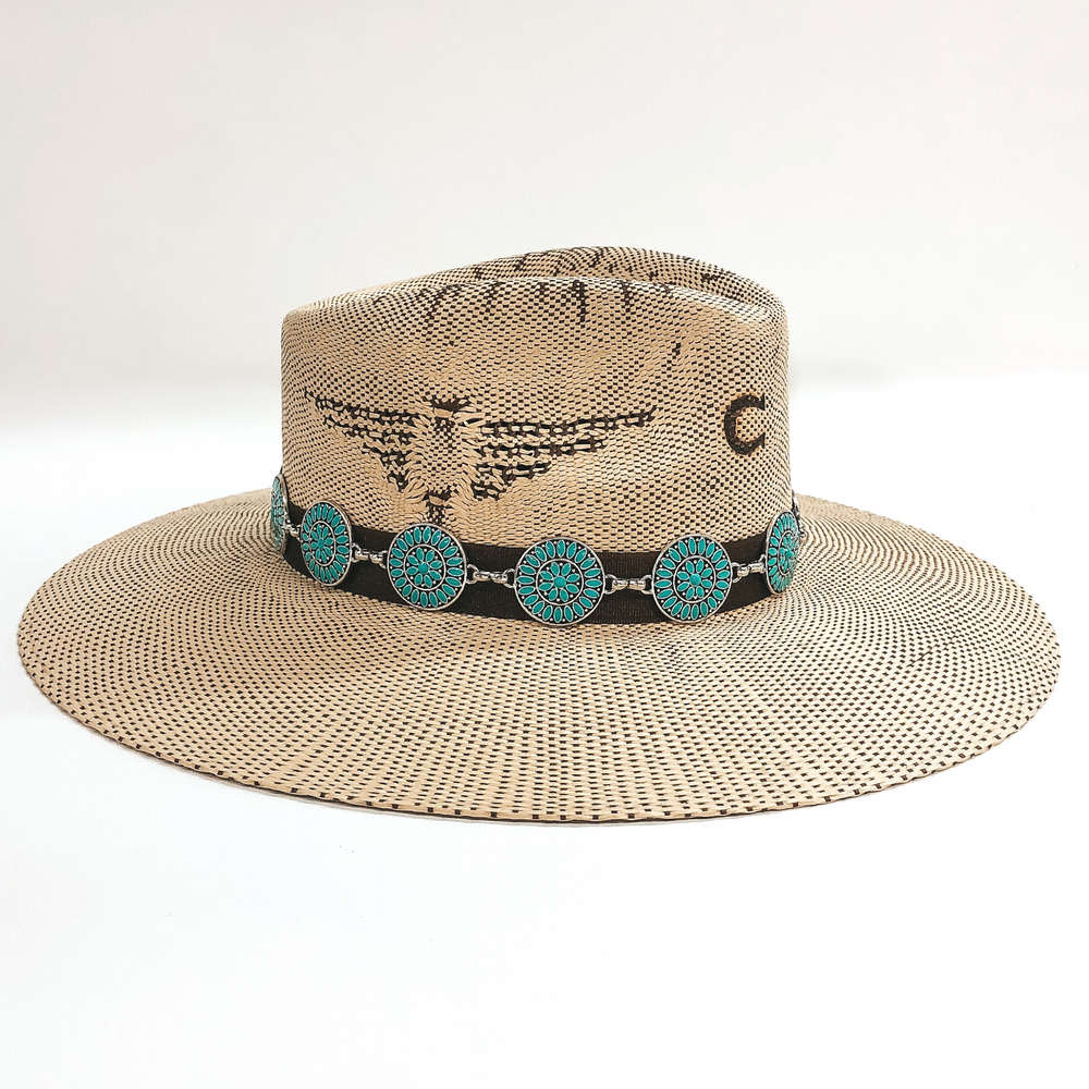 Circle Concho Hat Band with Faux Turquoise Stones - Giddy Up Glamour Boutique