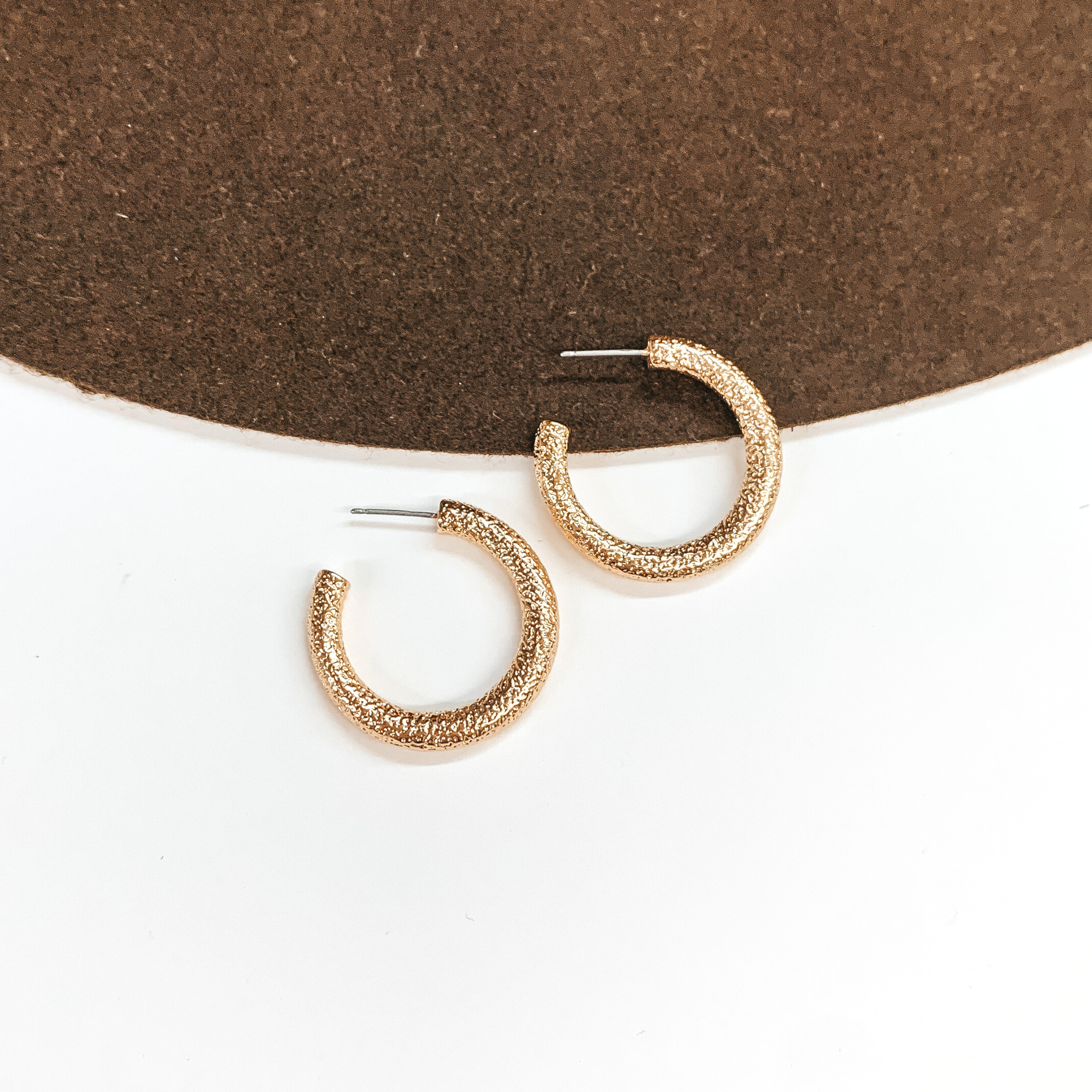 Textured Small Sized Hoop Earrings in Gold - Giddy Up Glamour Boutique