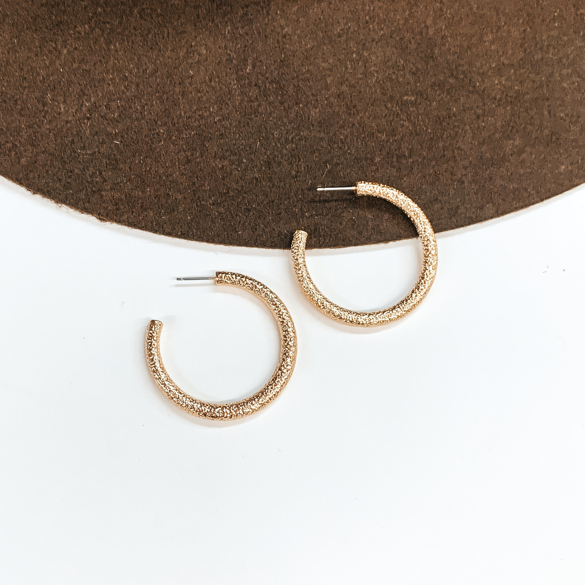 Textured Medium Sized Hoop Earrings in Gold - Giddy Up Glamour Boutique