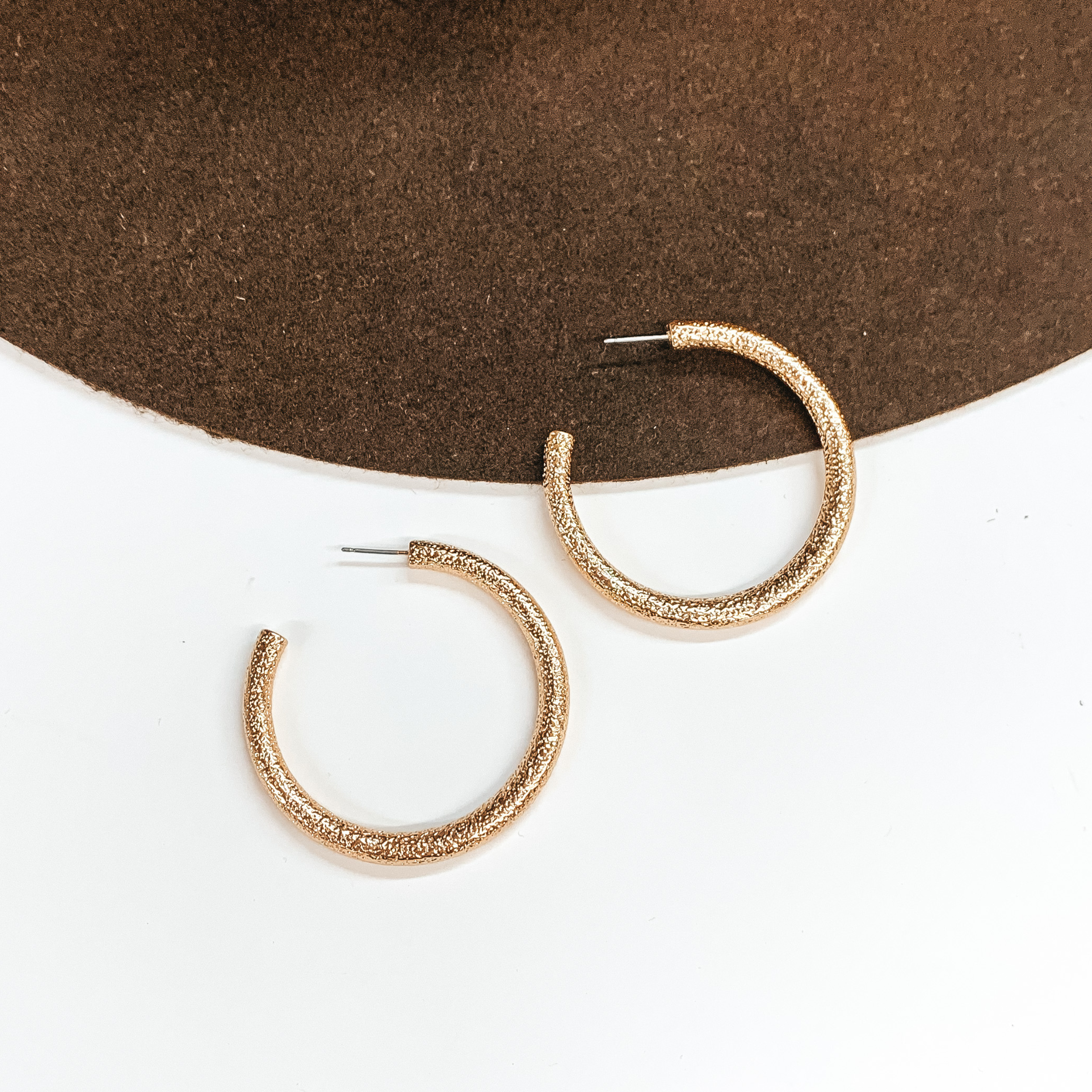 Textured Large Sized Hoop Earrings in Gold - Giddy Up Glamour Boutique