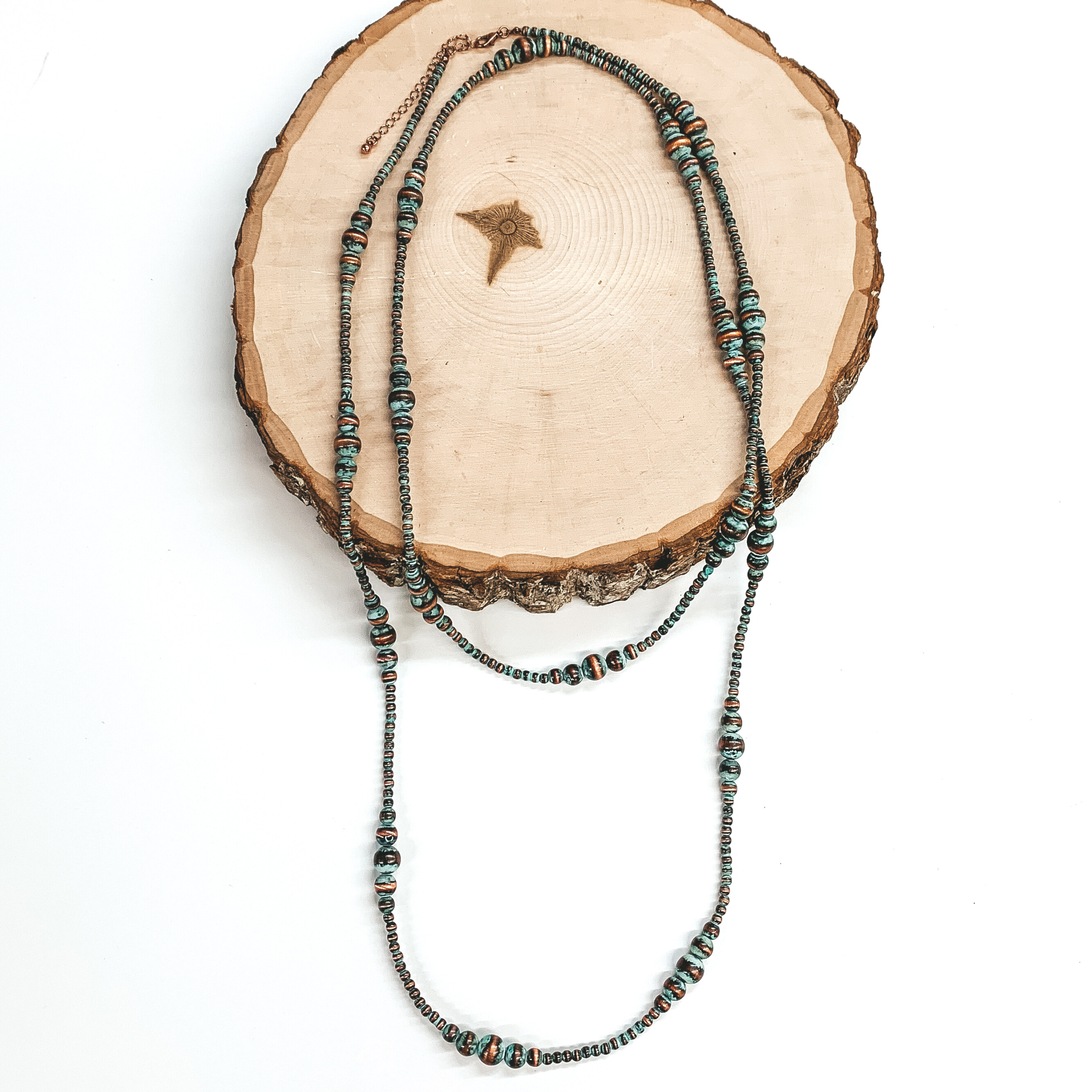 Faux Navajo Graduated Pearl Necklace in Patina Tone - Giddy Up Glamour Boutique