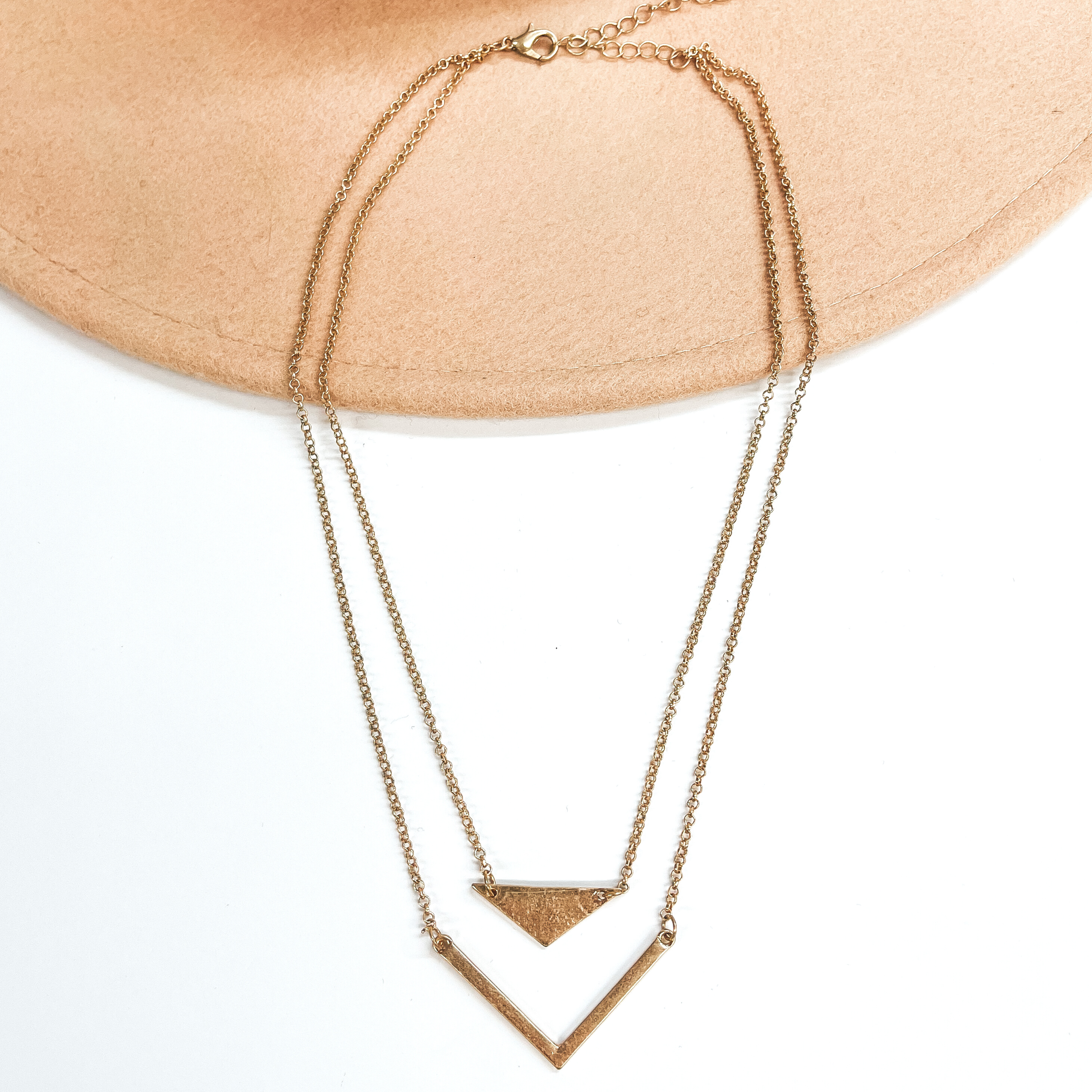 Two Strand Layering Necklace with Arrow Pendants in Gold - Giddy Up Glamour Boutique