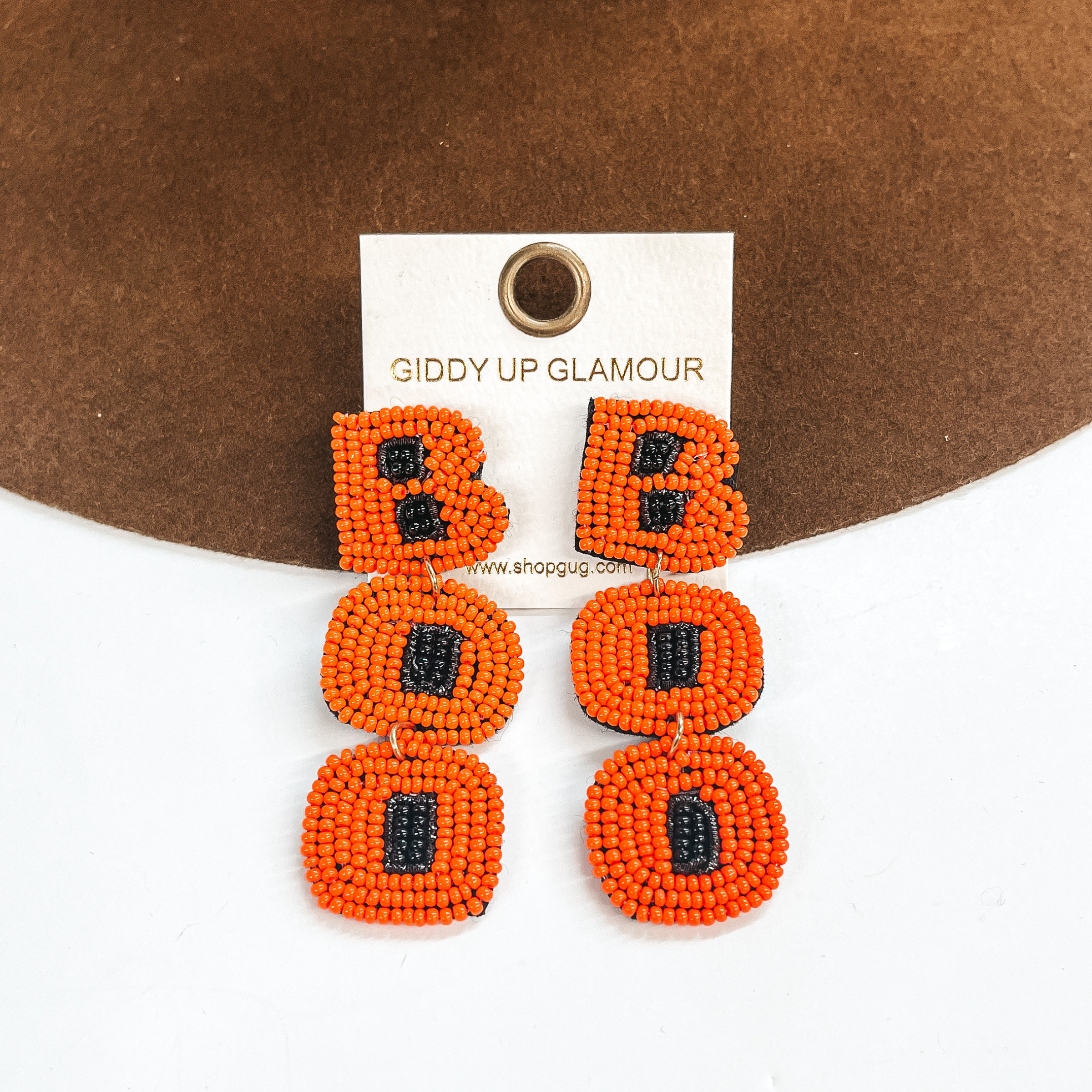 BOO Seedbeaded Earrings in Orange - Giddy Up Glamour Boutique