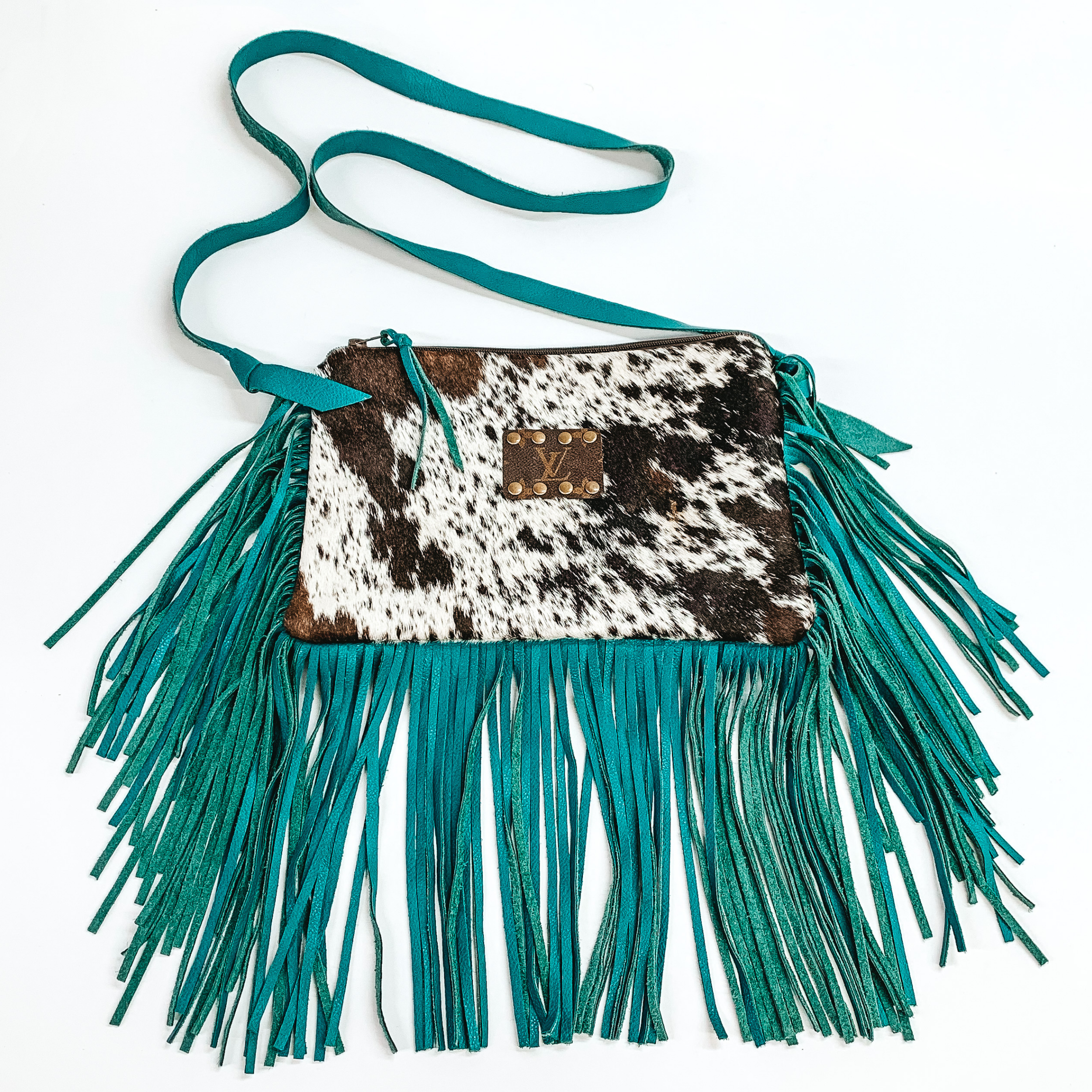 Keep It Gypsy | Cowhide Crossbody Purse with Genuine Leather Turquoise Fringe - Giddy Up Glamour Boutique