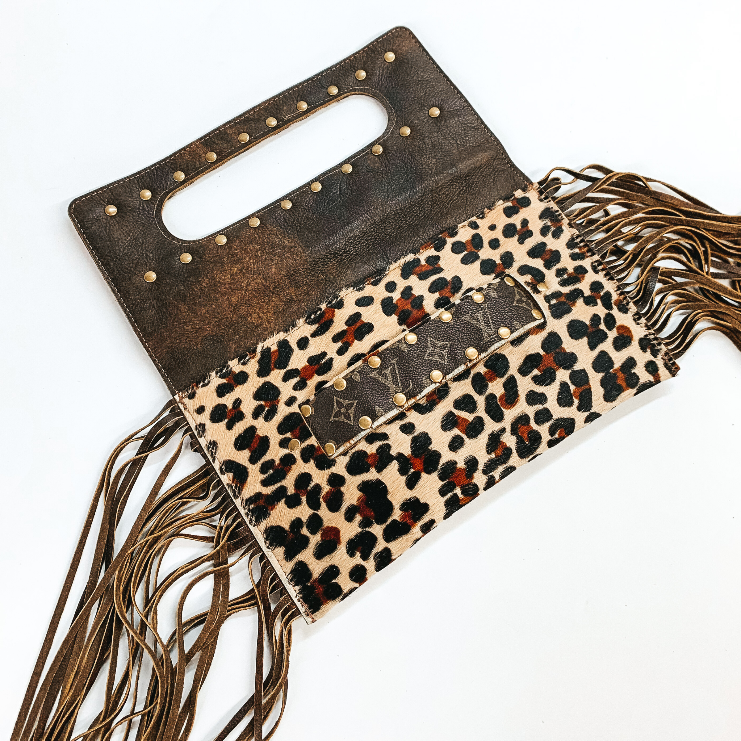 Keep It Gypsy | Sloan Leopard Print Clutch with Serape Design and Genuine Leather Fringe - Giddy Up Glamour Boutique