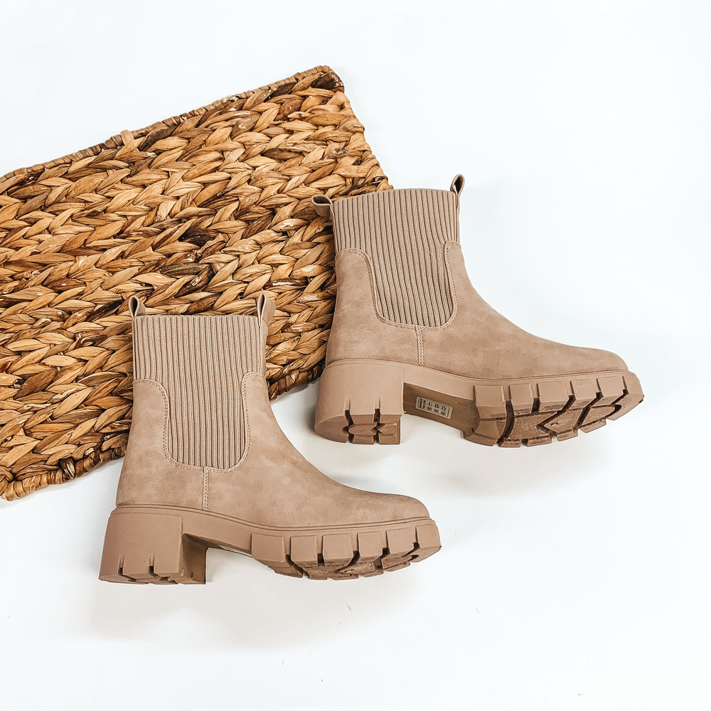 Cabin Side Sips Slip On Booties in Taupe - Giddy Up Glamour Boutique