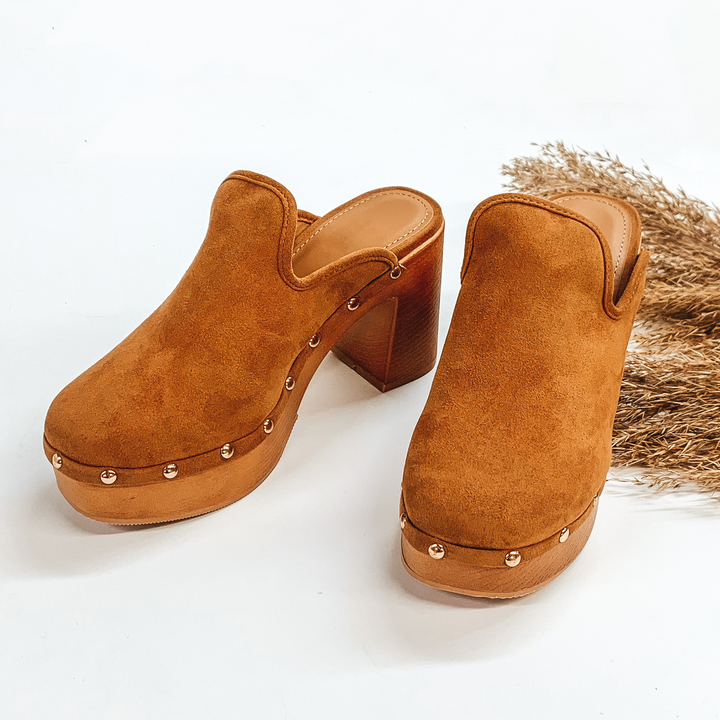 Groovy State of Mind Heeled Mules in Camel - Giddy Up Glamour Boutique