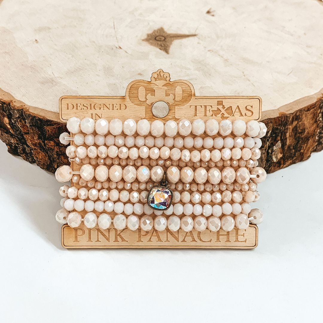 Pink Panache | Crystal Bracelet Set with AB Cushion Cut Crystal Pendant in Pale Pink - Giddy Up Glamour Boutique