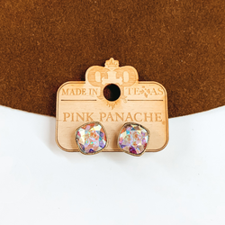 Pink Panache | Bronze Stud Earrings with Cushion Cut Crystals in AB