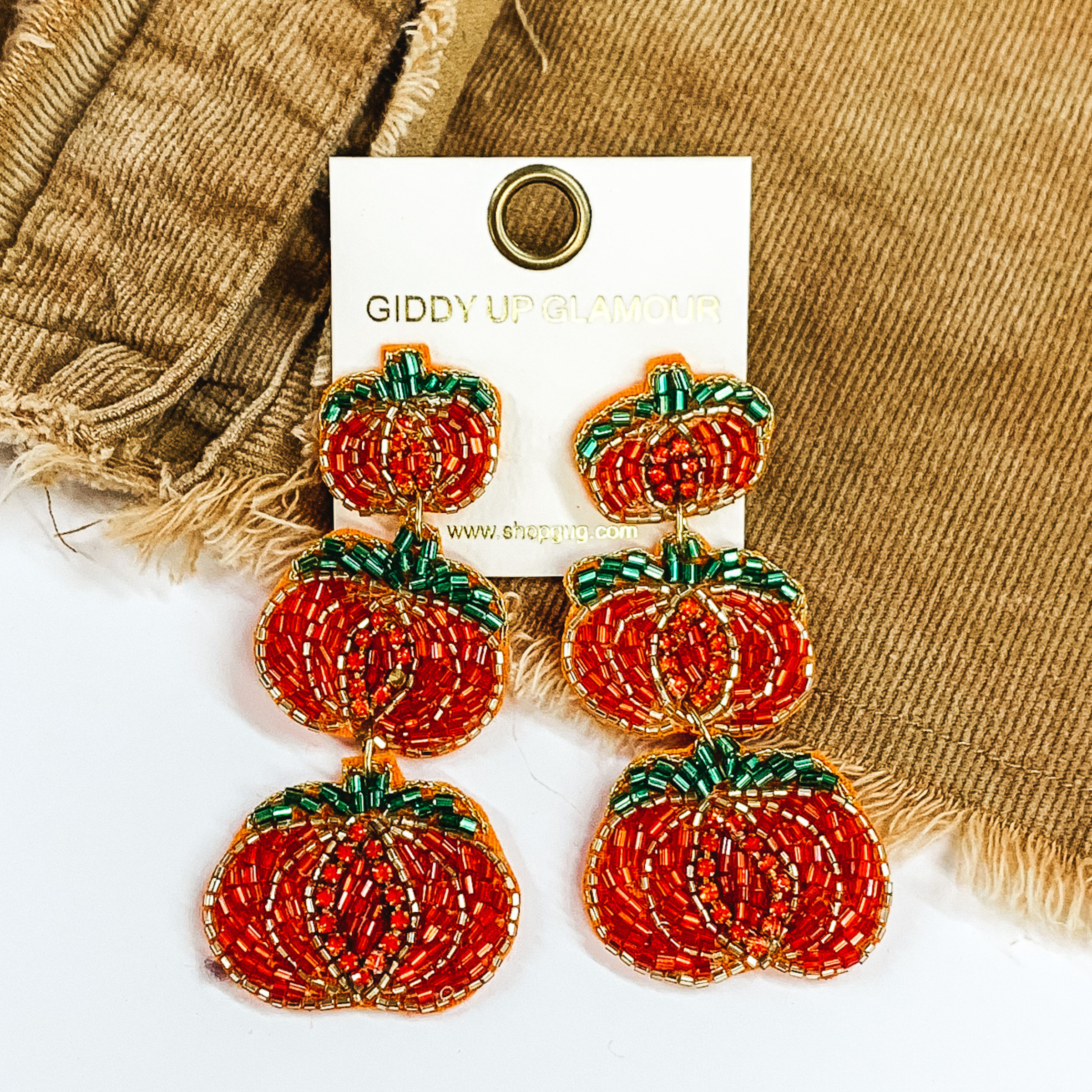 Three Tiered Pumpkin Beaded Earrings in Orange - Giddy Up Glamour Boutique