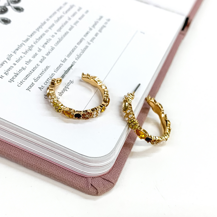 Gold Tone Hoop Earrings with Topaz Crystals - Giddy Up Glamour Boutique