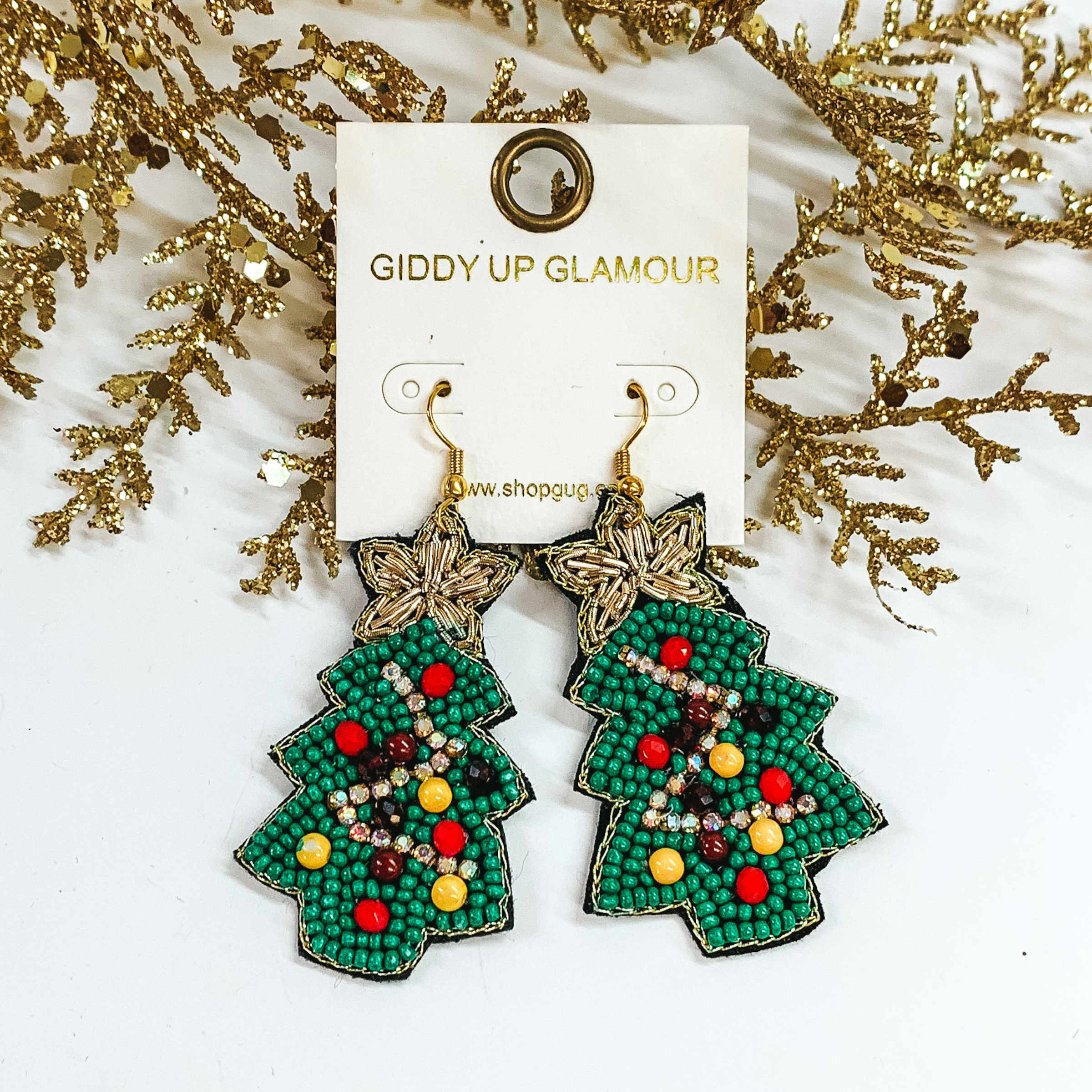 Seed Bead Christmas Tree Earrings - Giddy Up Glamour Boutique