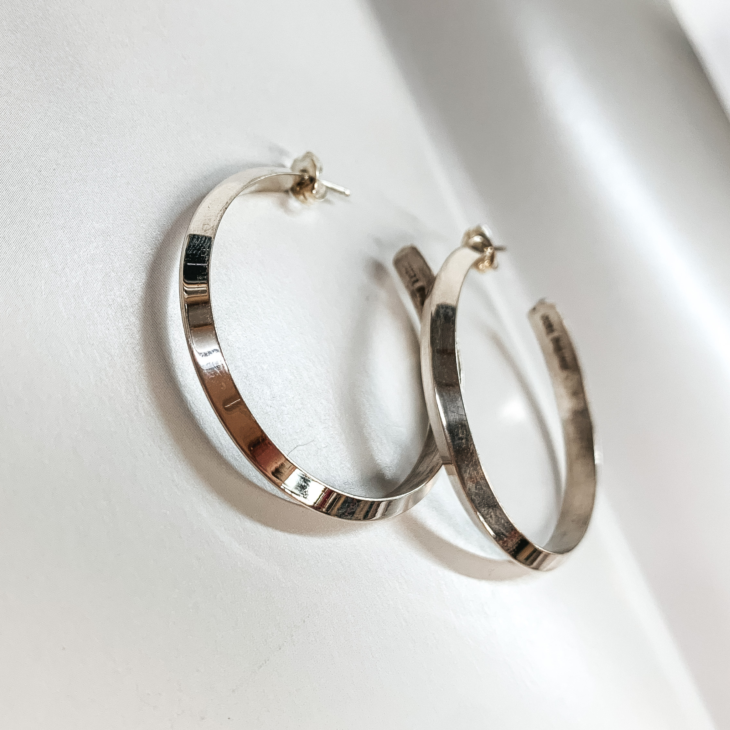 Navajo | Navajo Handmade Sterling Silver Pyramid Hoop Earrings - Giddy Up Glamour Boutique