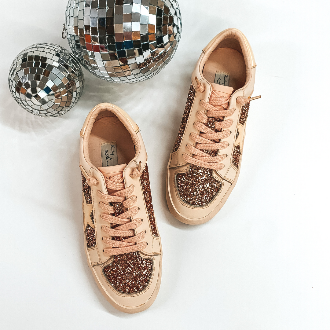 Vintage Havana | Alexis Dip Dye Glitter Sneakers in Beige - Giddy Up Glamour Boutique