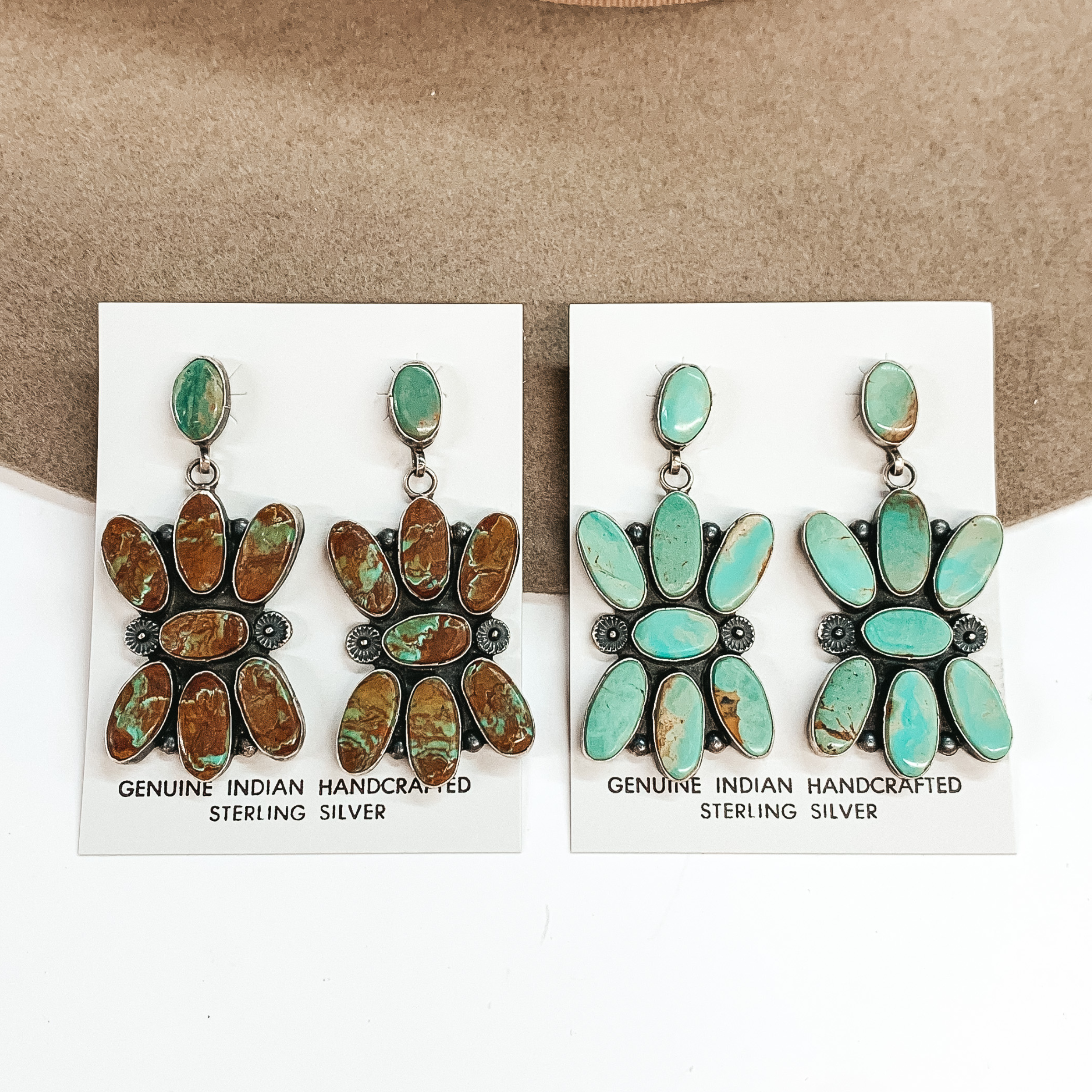 Jacqueline Silver | Navajo Handmade Sterling Silver and Turquoise Cluster Drop Earrings - Giddy Up Glamour Boutique