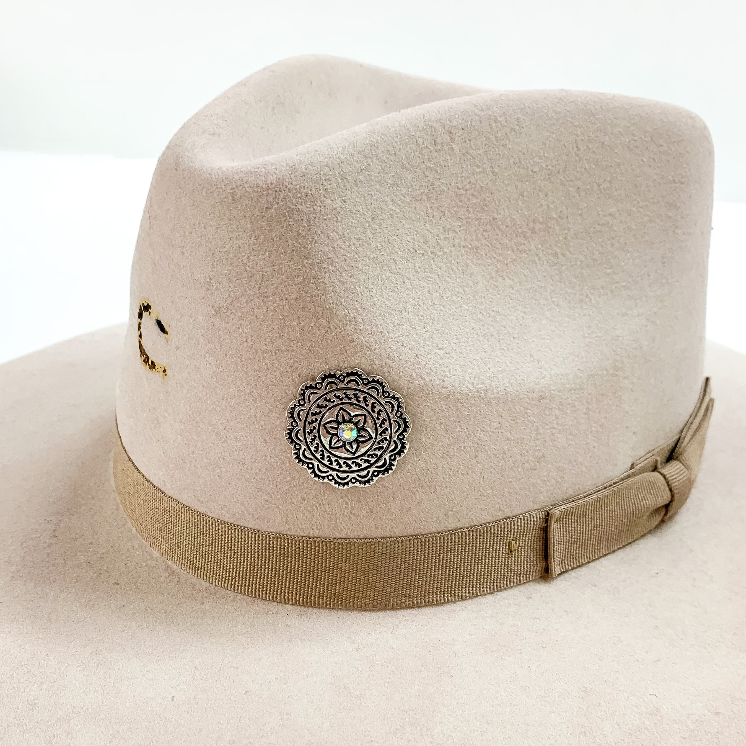 Circle Concho Hat Pin with Small Center AB Crystal in Silver Tone - Giddy Up Glamour Boutique