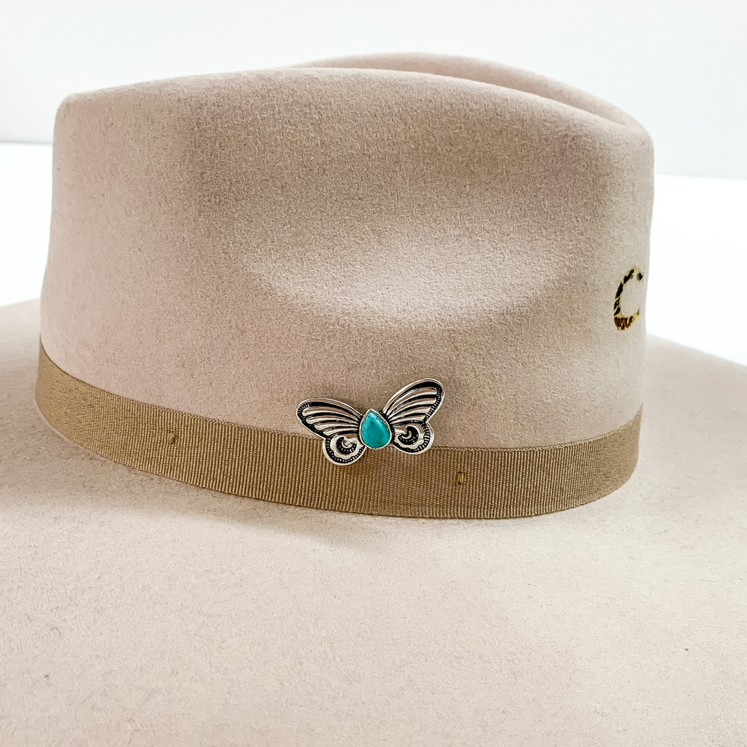 Butterfly Hat Pin with a Teardrop Turquoise Stone in Silver Tone - Giddy Up Glamour Boutique