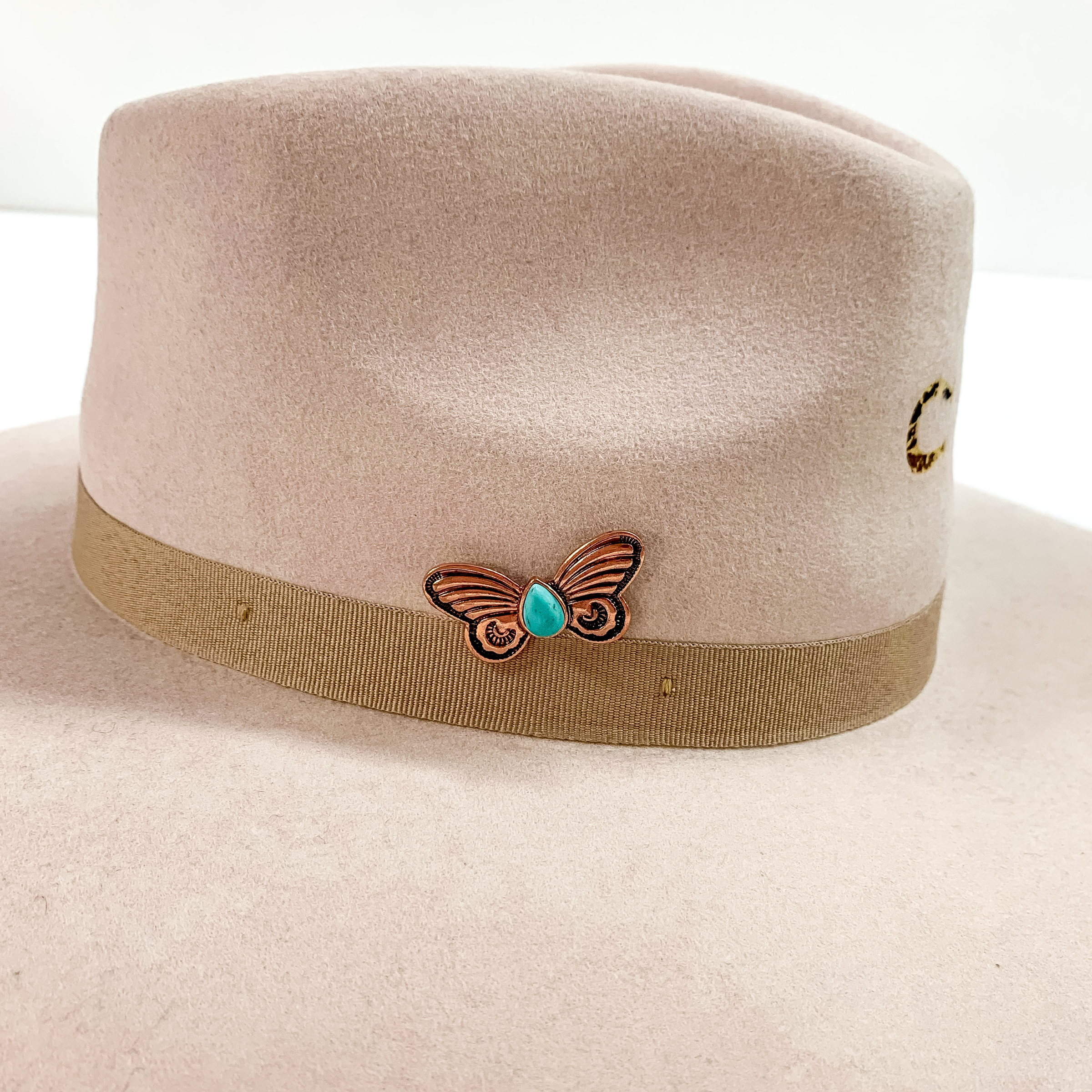 Butterfly Hat Pin with a Teardrop Turquoise Stone in Copper Tone - Giddy Up Glamour Boutique