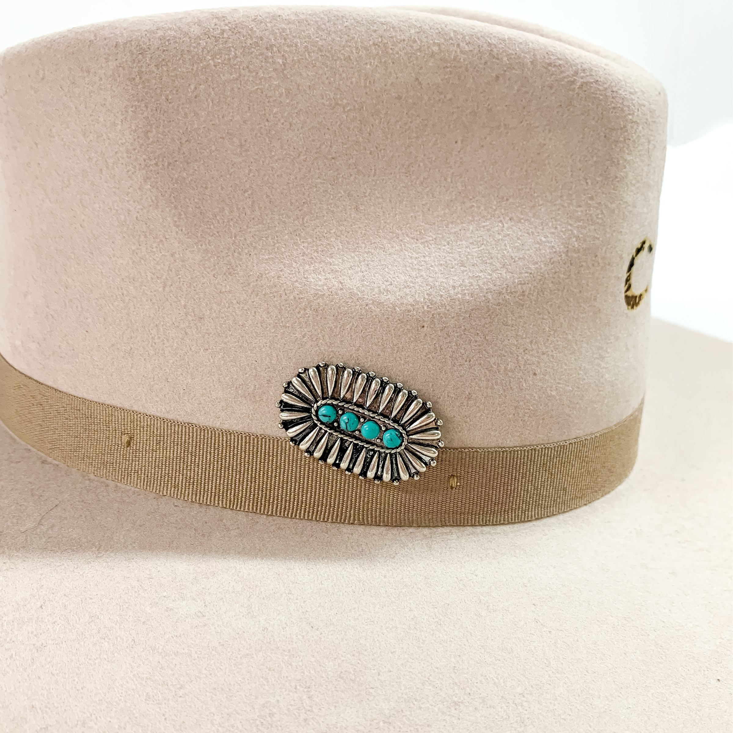 Oval Concho Hat Pin with Four Turquoise Stones in Silver Tone - Giddy Up Glamour Boutique